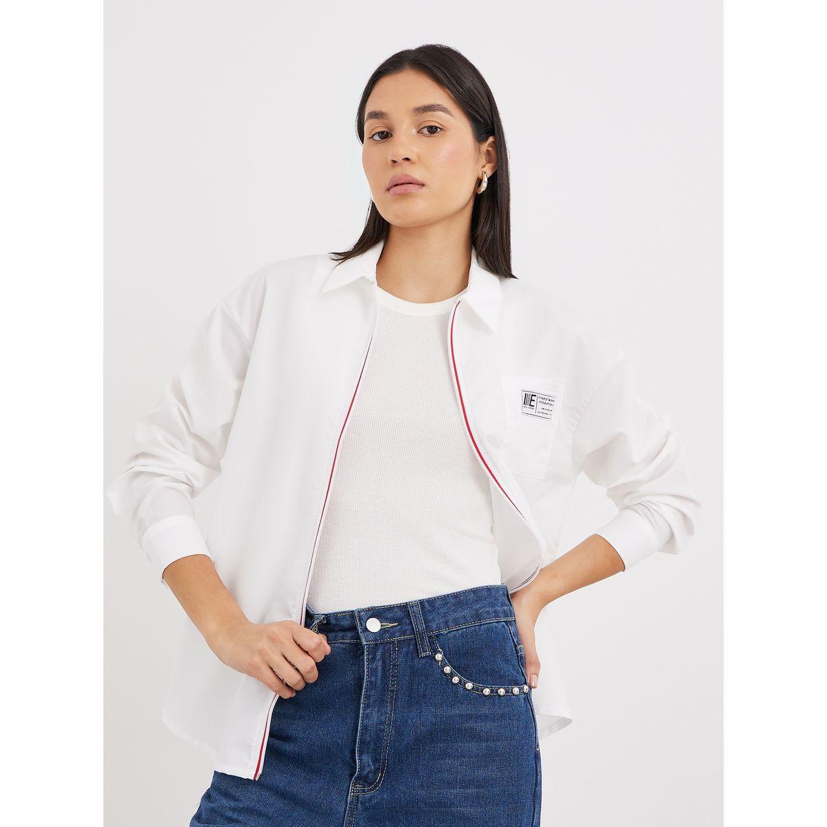 Styli Contrast Zipper Oversized Long Sleeve Shirt-women-clothing-shirtsandblouses-shirts-image-1