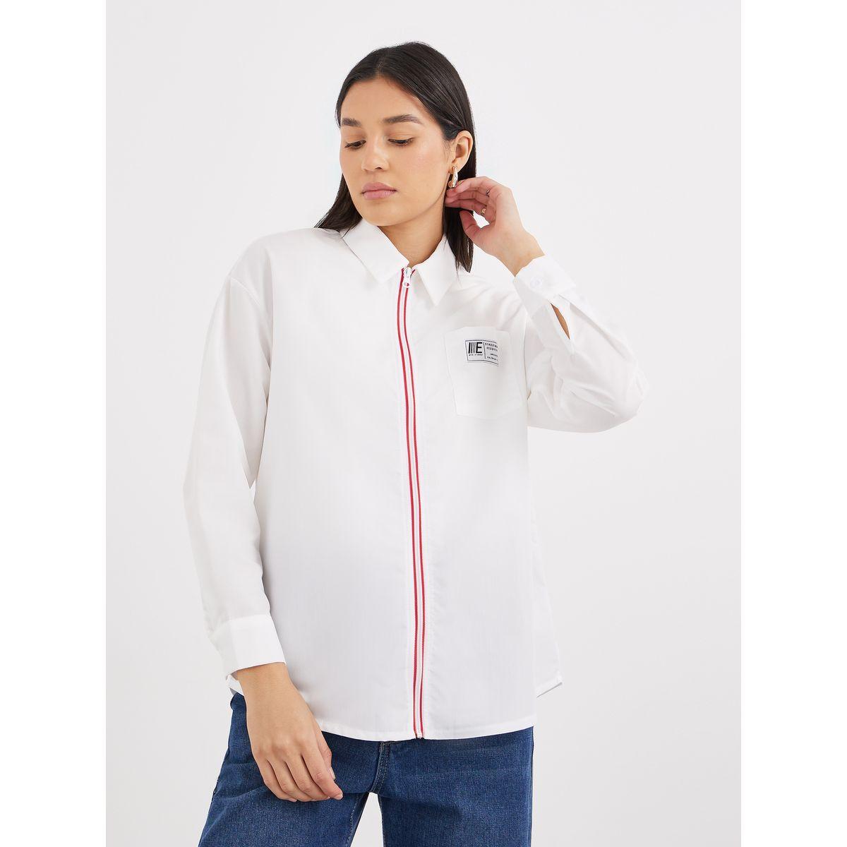 Styli Contrast Zipper Oversized Long Sleeve Shirt-women-clothing-shirtsandblouses-shirts-image-2