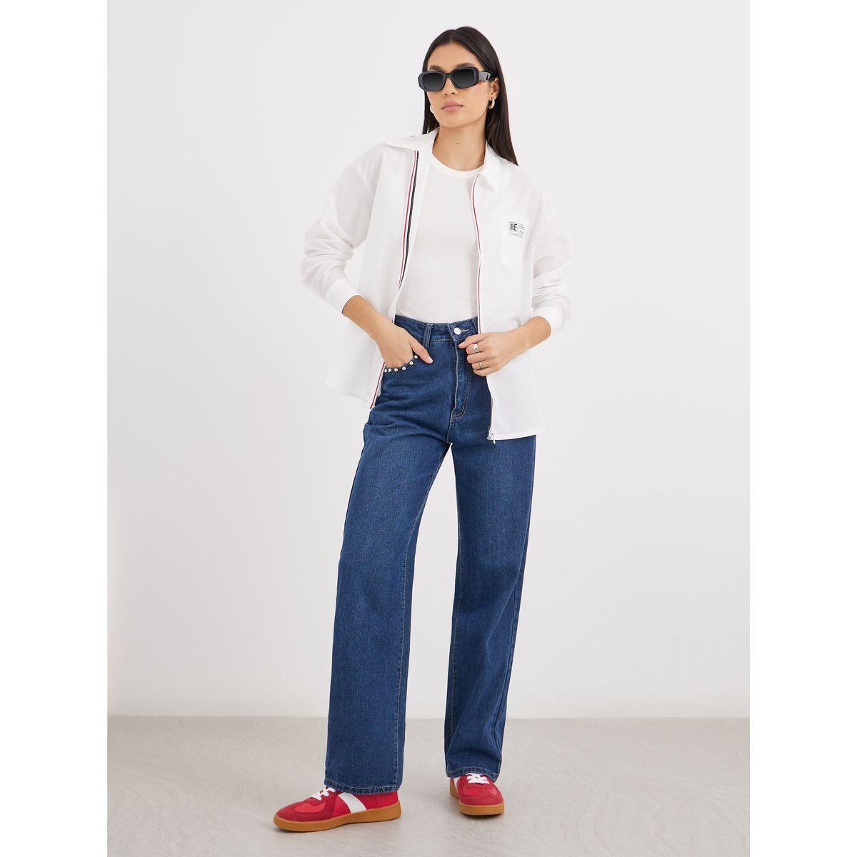 Styli Contrast Zipper Oversized Long Sleeve Shirt-women-clothing-shirtsandblouses-shirts-image-3