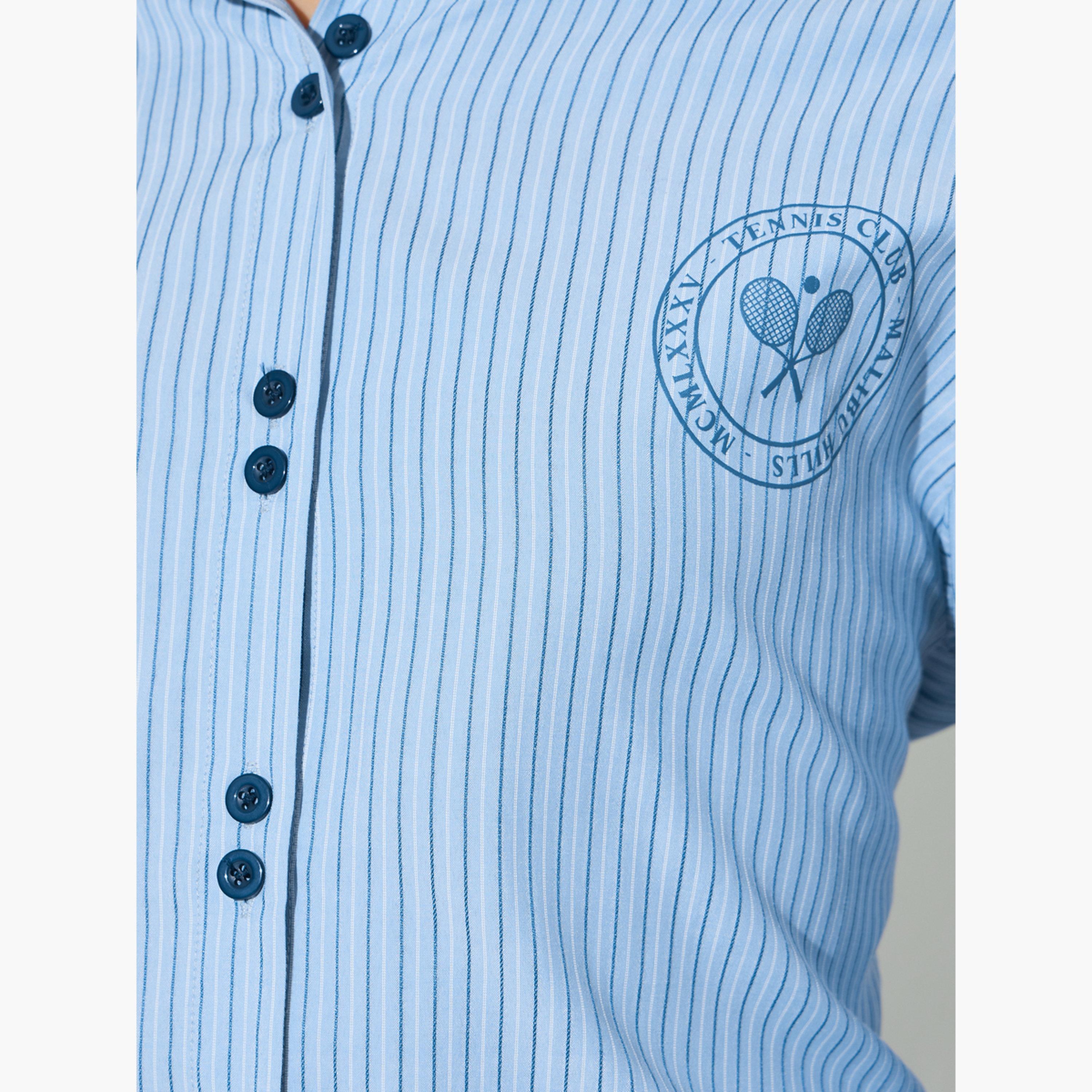 ستايلي - قميص أزرق مخطط بأكمام طويلة وأزرار مزدوجة-women-clothing-shirtsandblouses-shirts-image-4