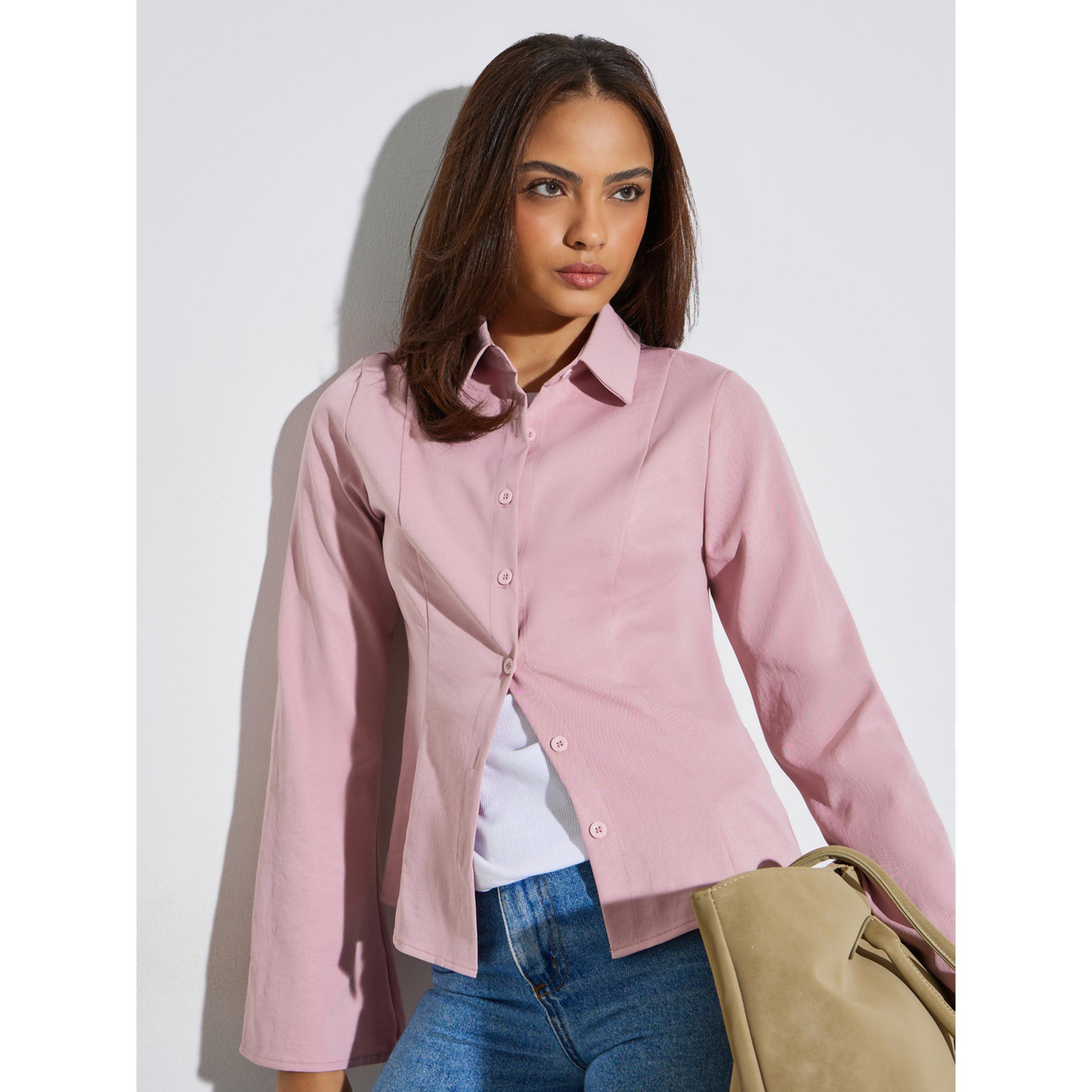 Styli Light Pink Flared Sleeve Shirt-women-clothing-shirtsandblouses-shirts-image-3
