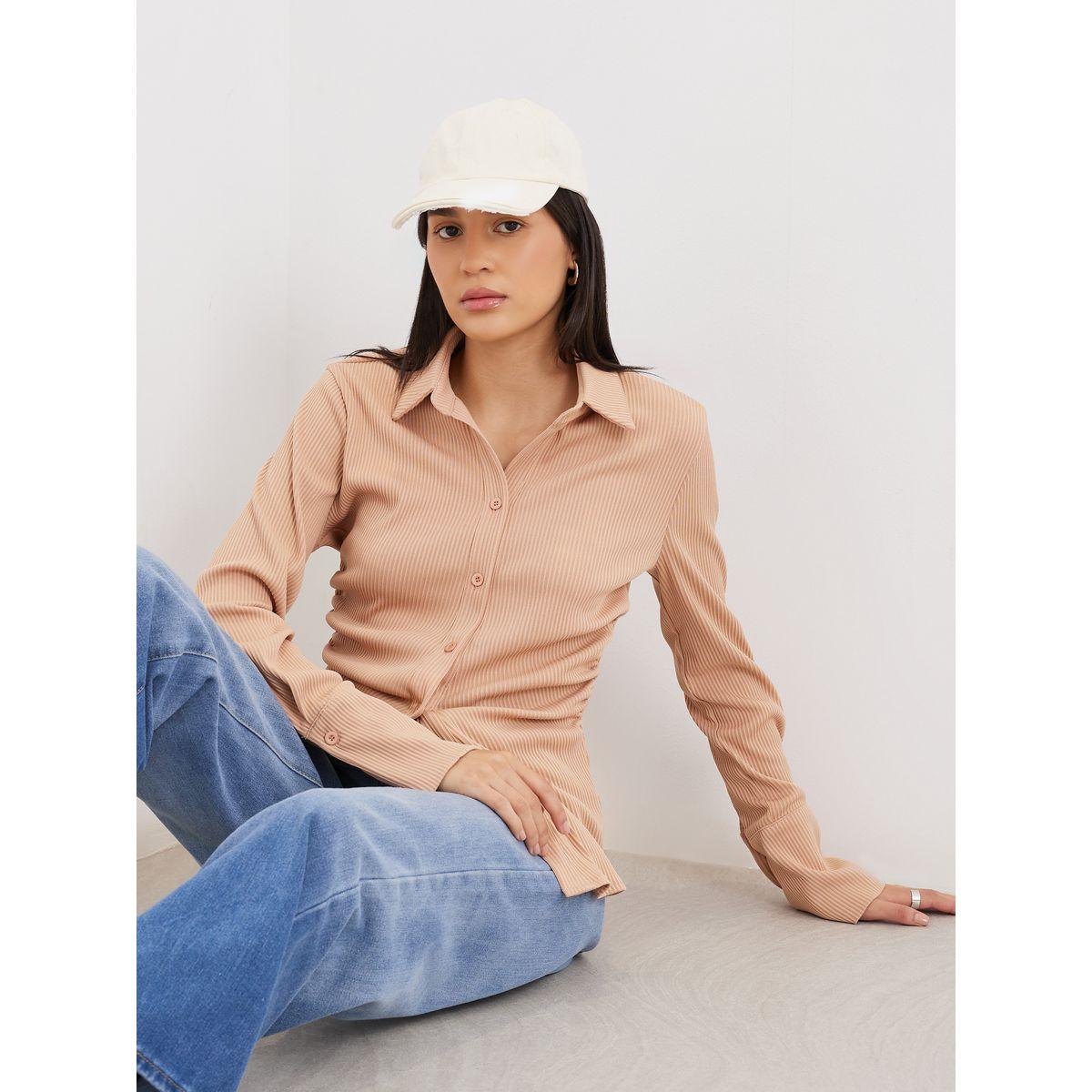 بلوزة طويلة بتفاصيل مُضلعة-women-clothing-shirtsandblouses-shirts-image-1