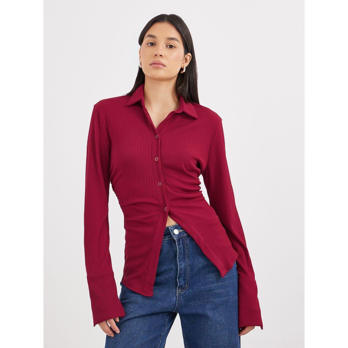 بلوزة طويلة بتفاصيل مُضلعة-women-clothing-shirtsandblouses-shirts-image-1