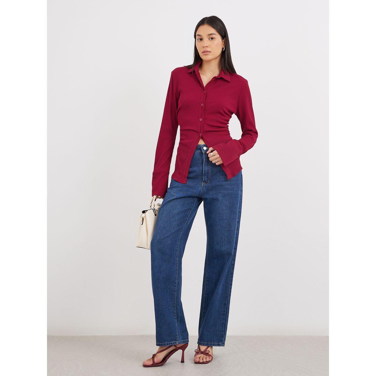 بلوزة طويلة بتفاصيل مُضلعة-women-clothing-shirtsandblouses-shirts-image-2