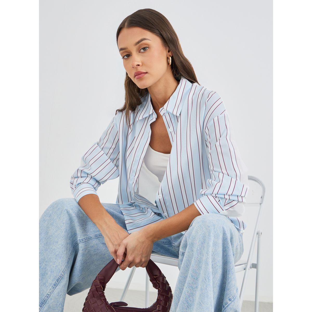 Styli Striped Oversized Long Sleeve Shirt-women-clothing-shirtsandblouses-shirts-image-1