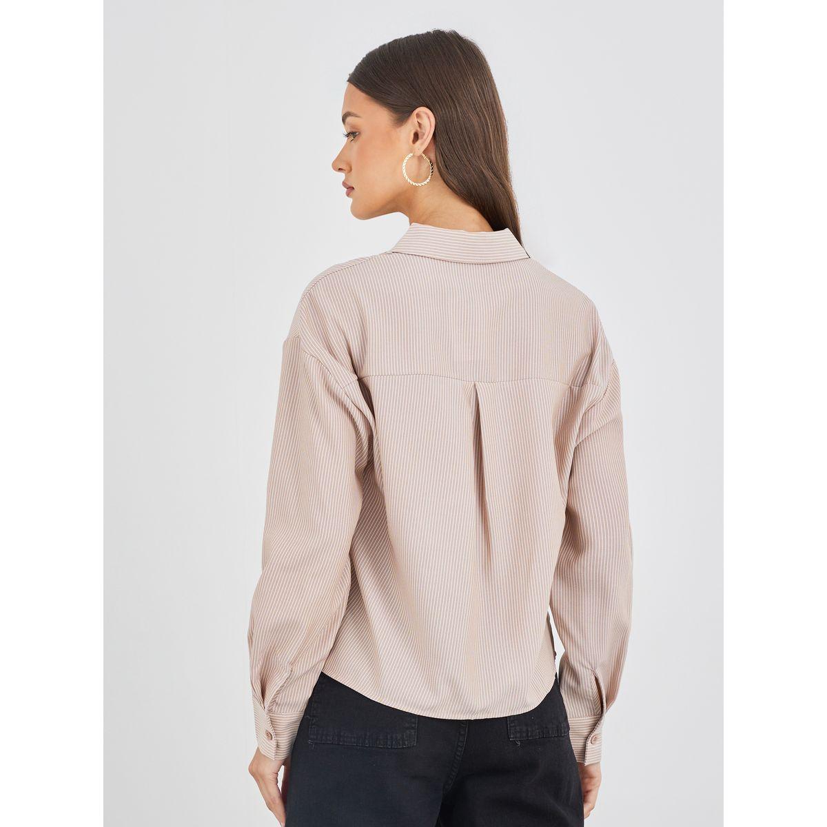 Styli Striped Badge Detail Chest Pocket Cropped Shirt-women-clothing-shirtsandblouses-shirts-image-5