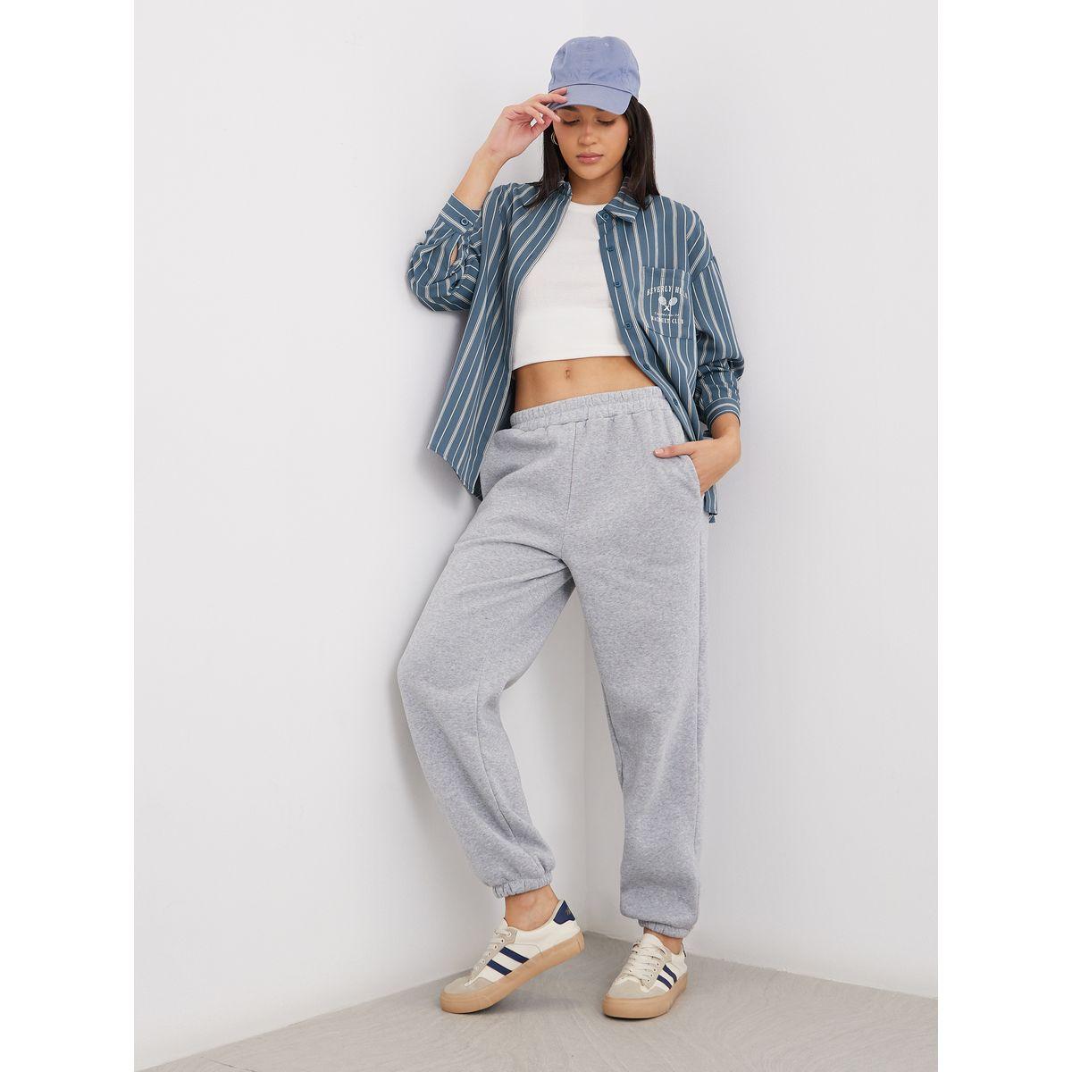 Styli Blue Printed Chest Pocket Striped Oversized Shirt-women-clothing-shirtsandblouses-shirts-image-3
