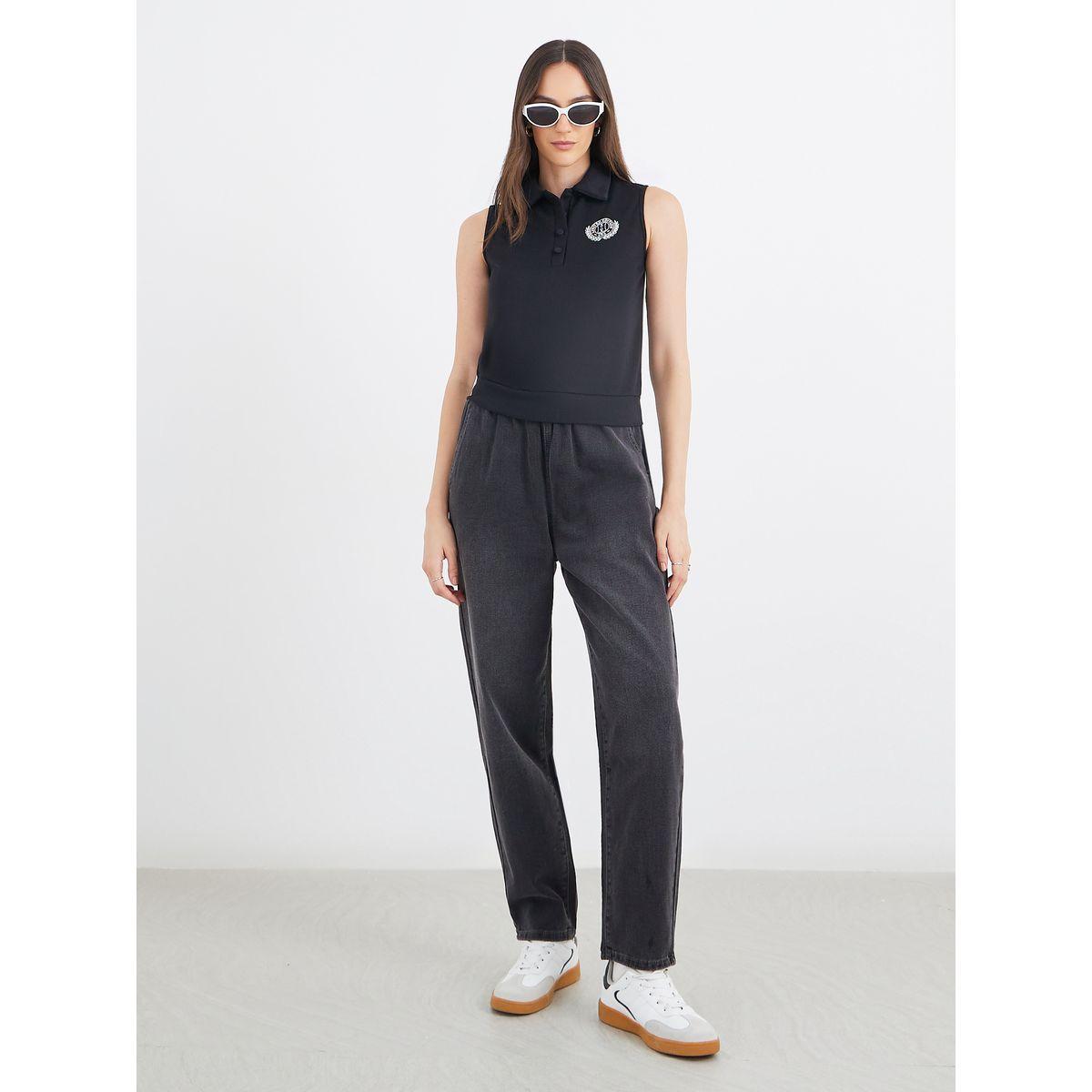 Styli Embroidered Sleeveless Knit Polo Neck Top-women-clothing-tshirts-image-2