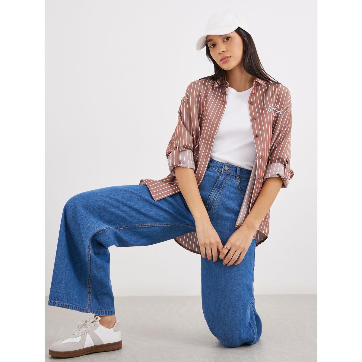 بلوزة فضفاضة مخططة بتفاصيل مُطرزة-women-clothing-shirtsandblouses-shirts-image-1