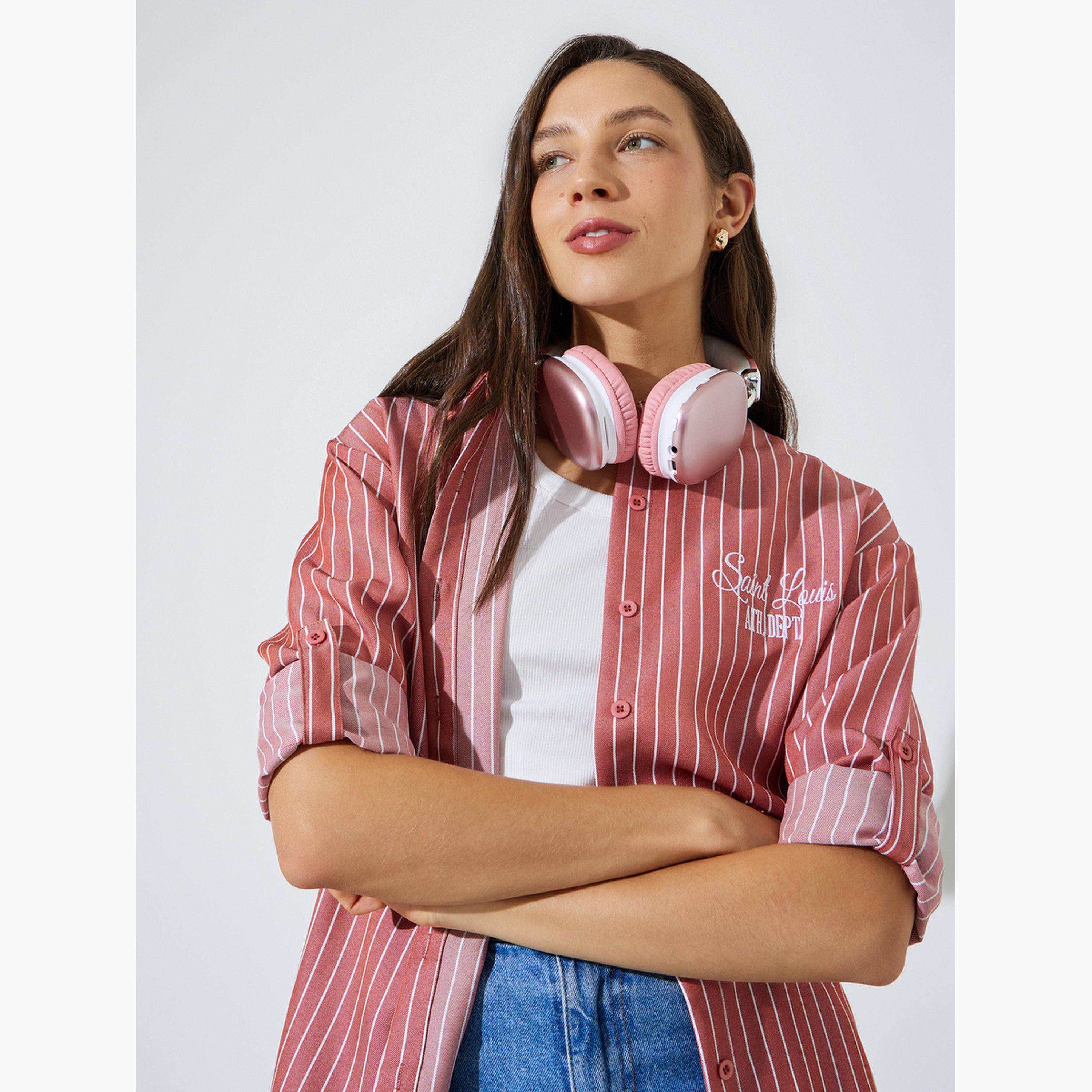ستايلي - قميص أحمر الظهر مطرز بخطوط وواسع-women-clothing-shirtsandblouses-shirts-image-4
