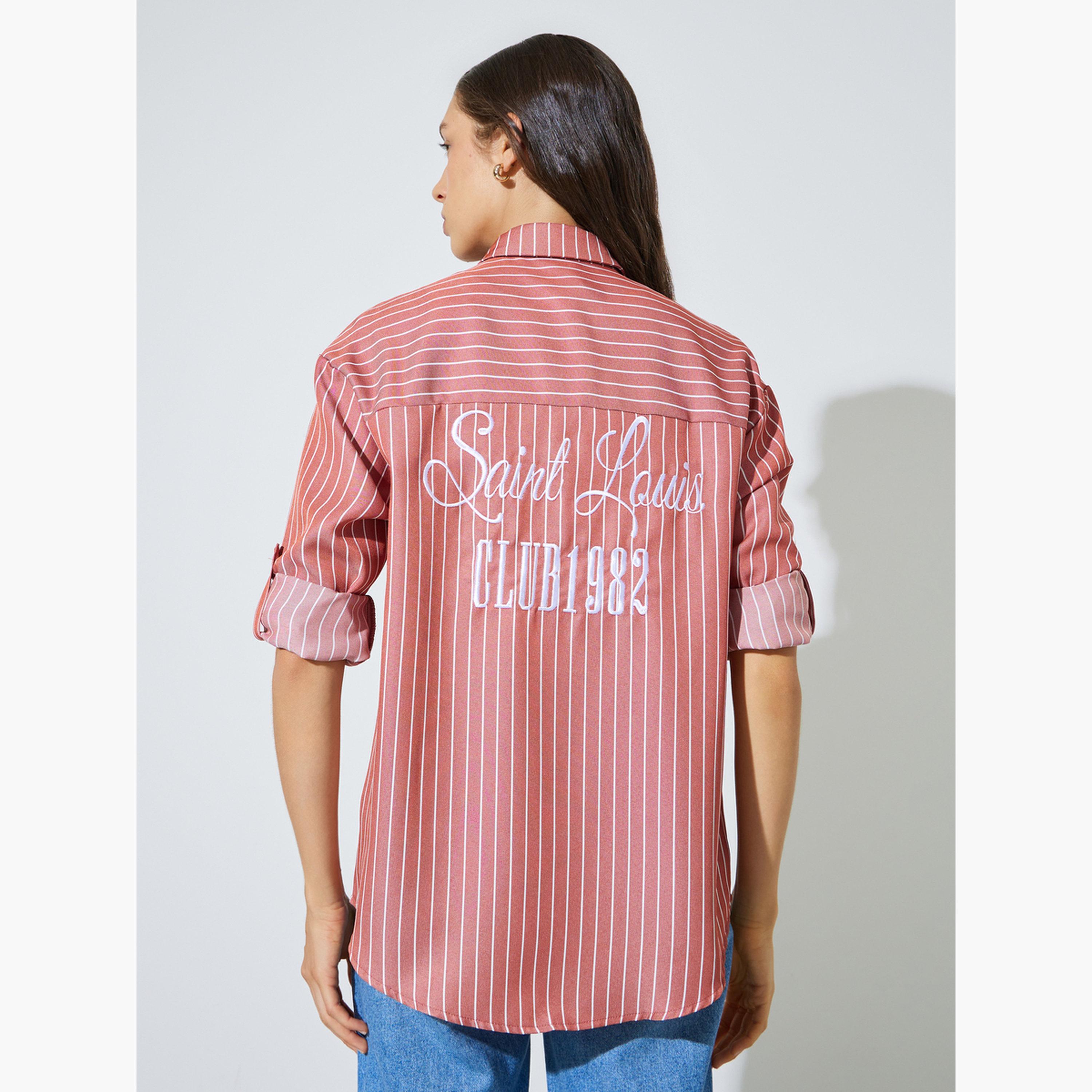 ستايلي - قميص أحمر الظهر مطرز بخطوط وواسع-women-clothing-shirtsandblouses-shirts-image-5