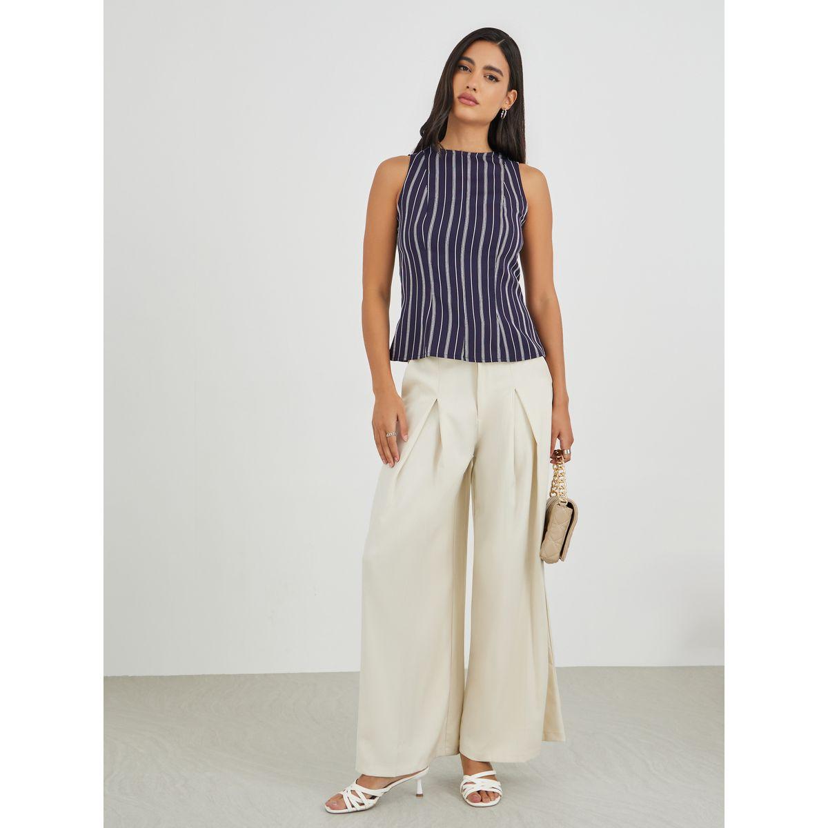 Styli Striped Sleeveless Round Neck Peplum Top-women-clothing-shirtsandblouses-blouses-image-2
