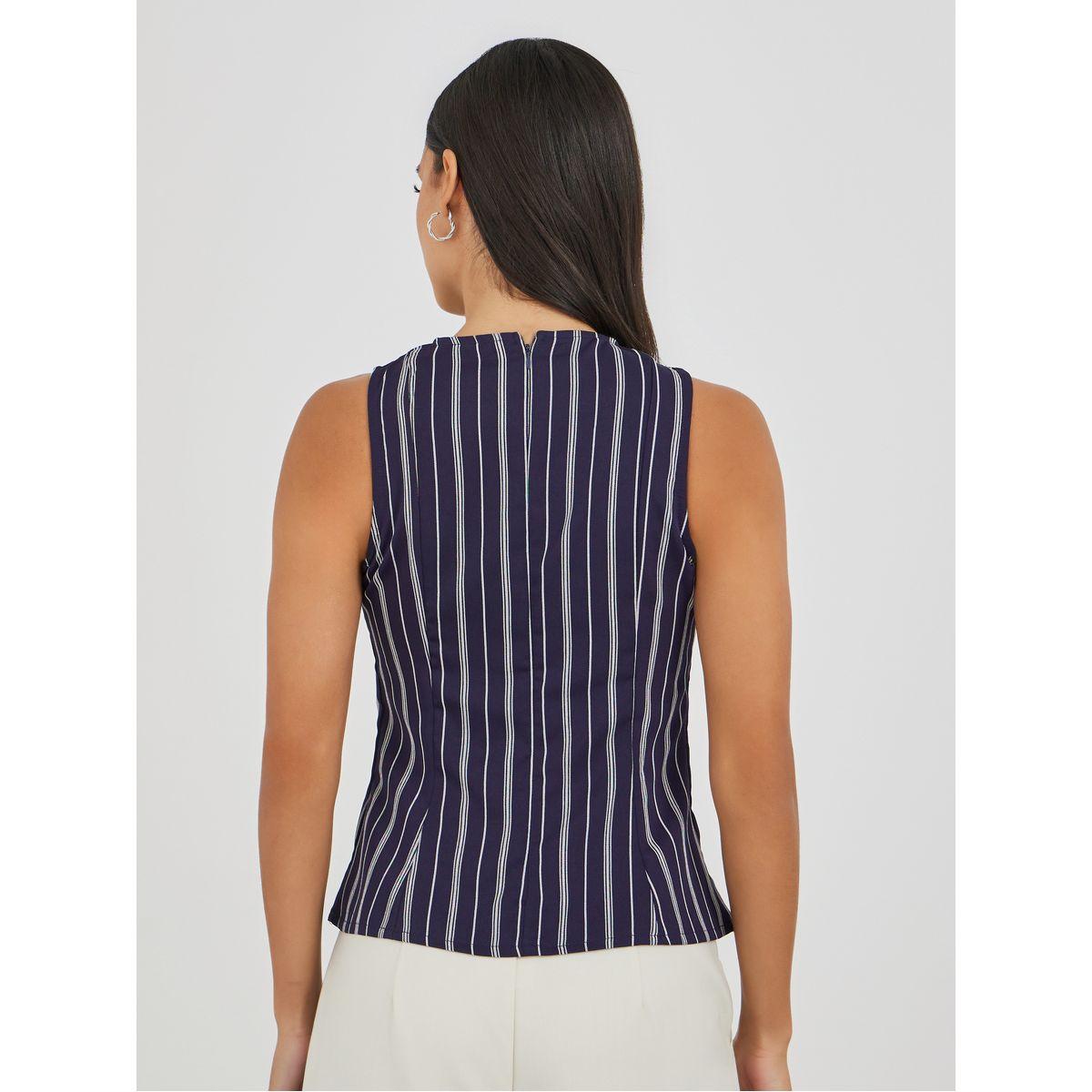 بلوزة بيبلوم مخططة بلا أكمام وياقة دائرية-women-clothing-shirtsandblouses-blouses-image-4
