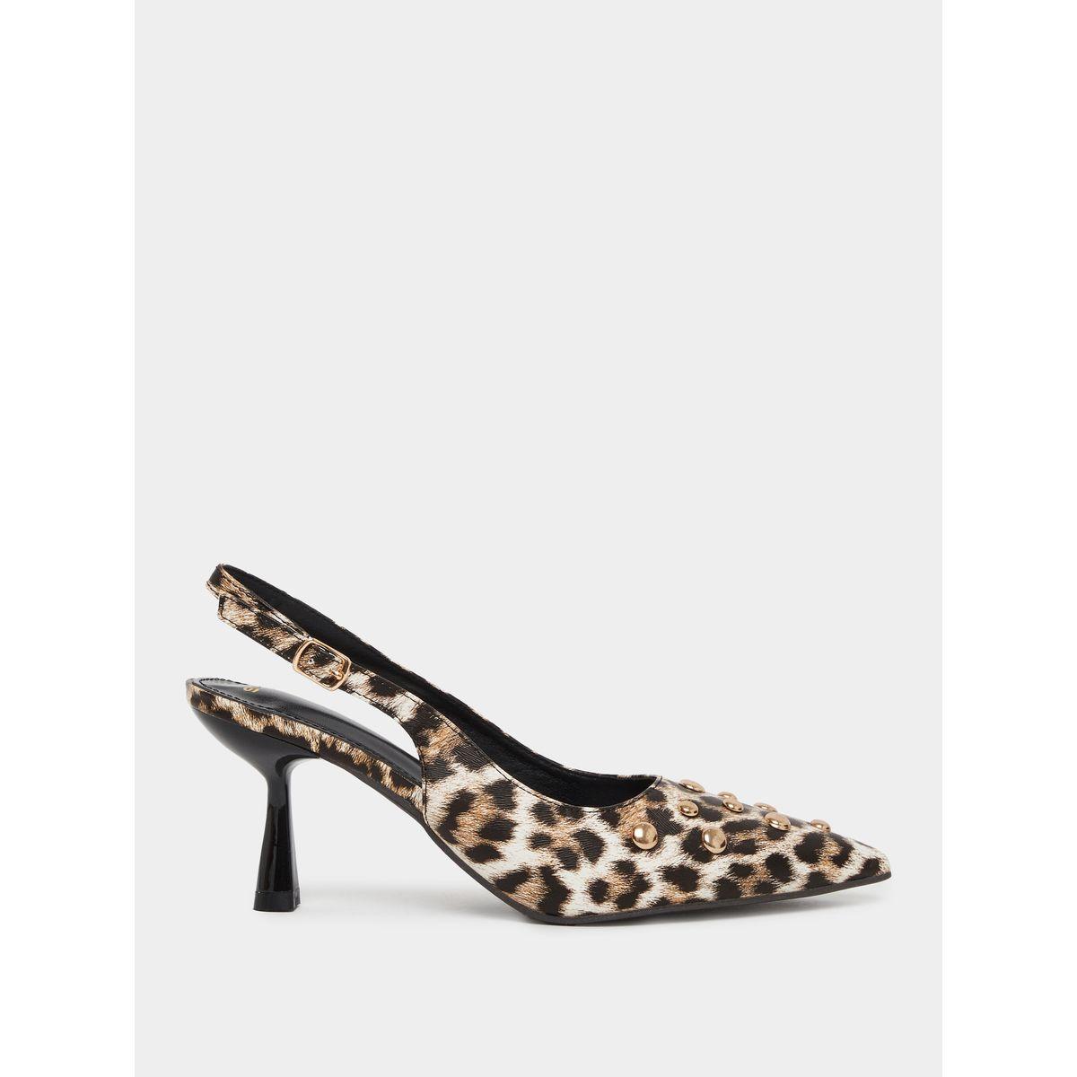 Styli Leopard Print Studded Kitten Heel Shoes-women-shoes-heels-image-1