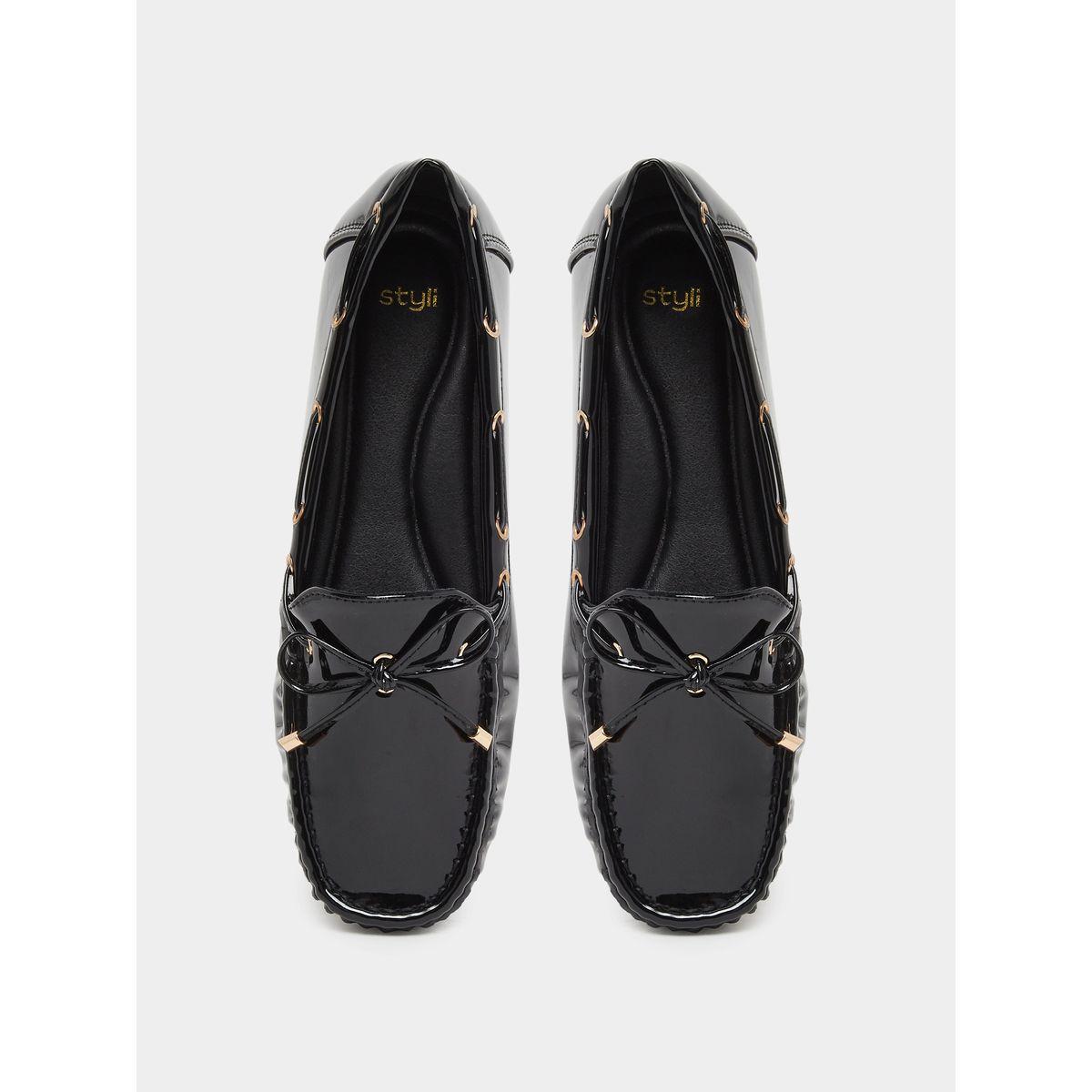 Styli Women Black Patent Leather Look Loafers-women-shoes-flats-loafers-image-5