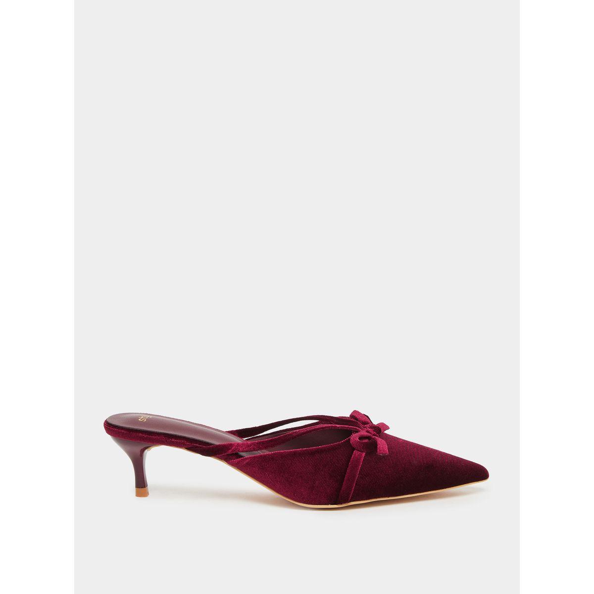 Styli Velvet Texture Bow Detail Formal Shoes-women-shoes-heels-image-1