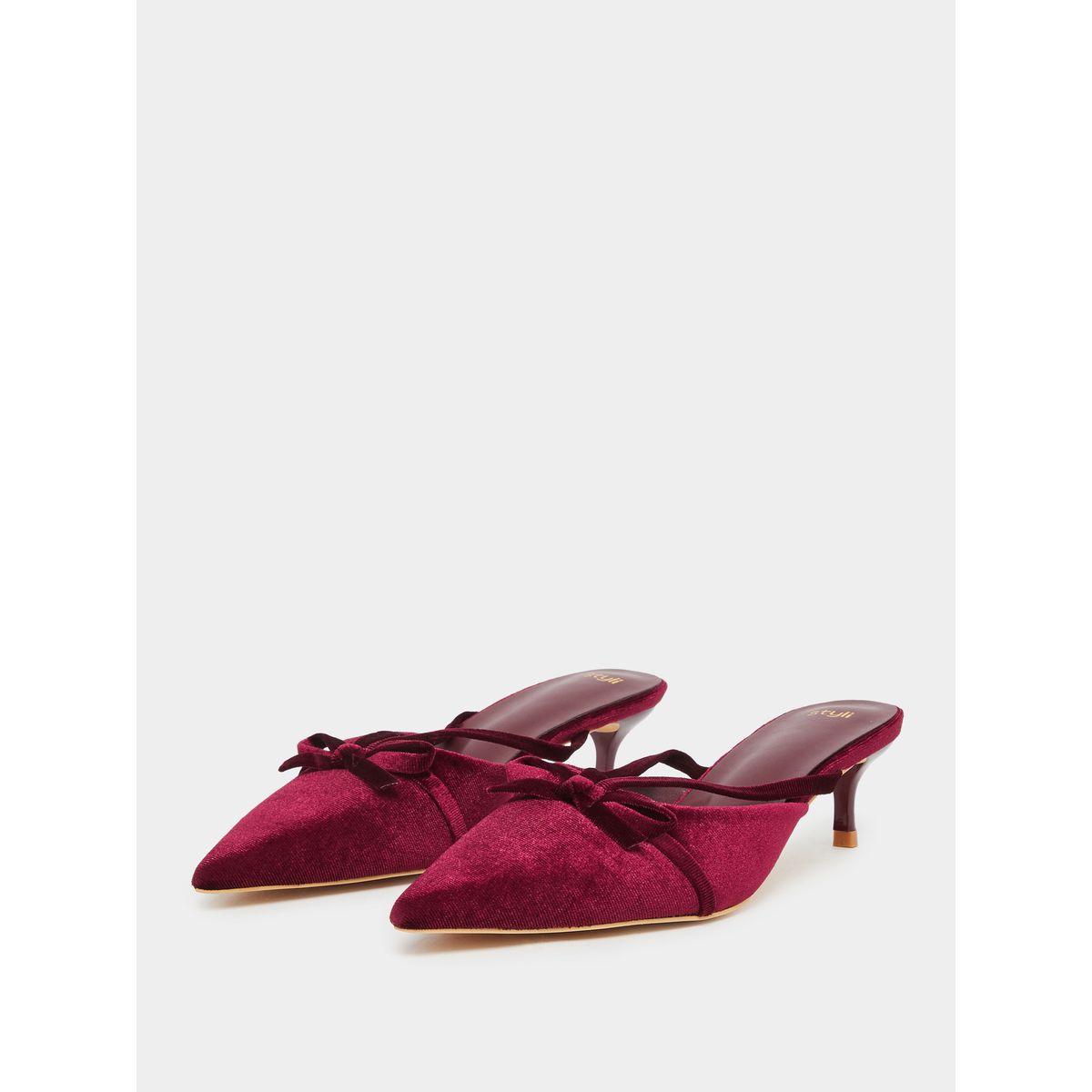 Styli Velvet Texture Bow Detail Formal Shoes-women-shoes-heels-image-2