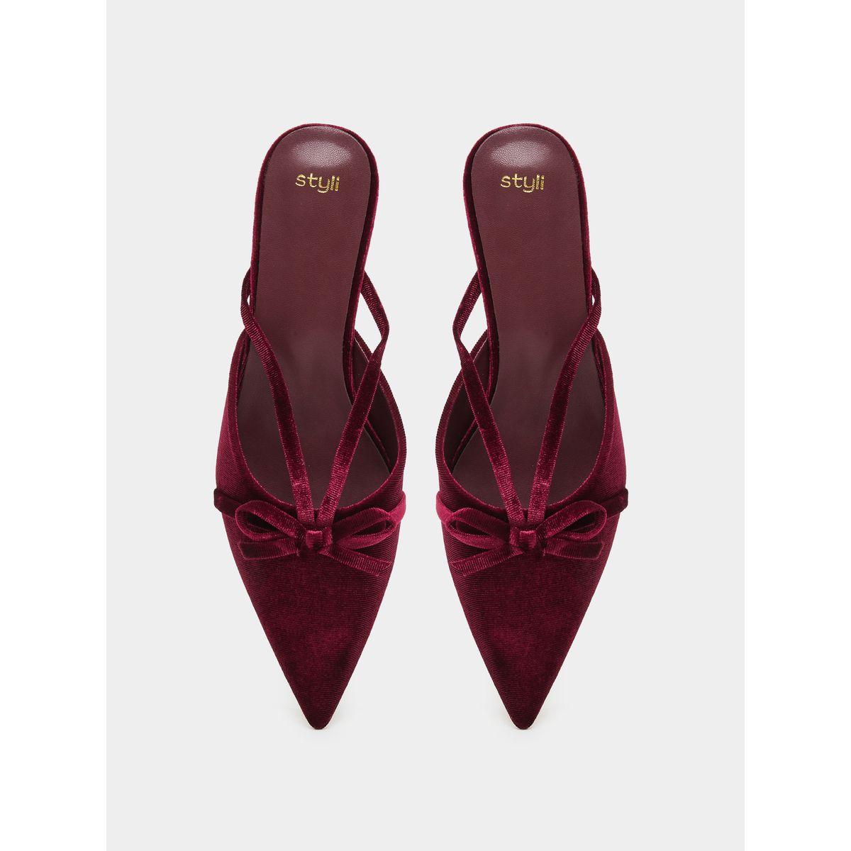 Styli Velvet Texture Bow Detail Formal Shoes-women-shoes-heels-image-5