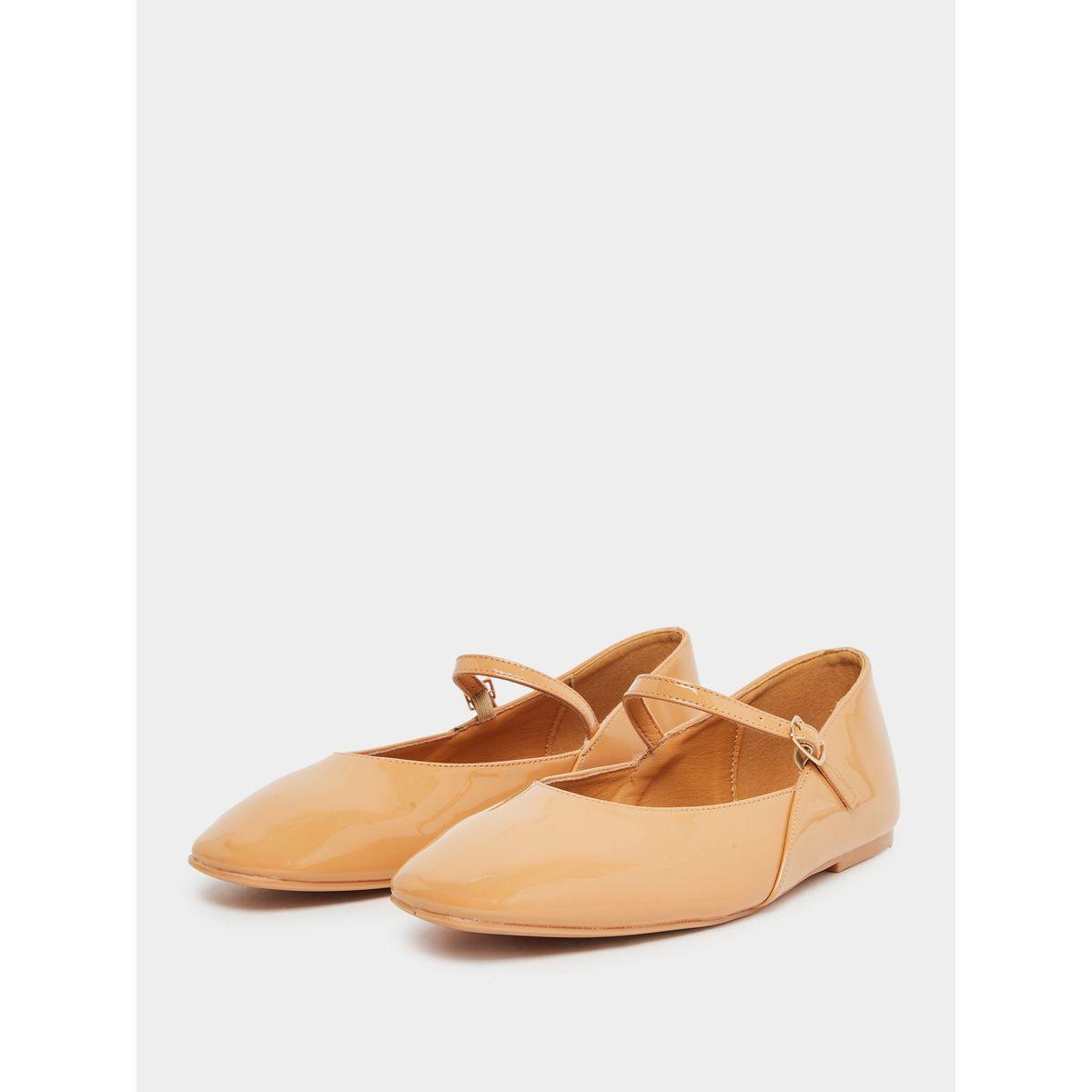 Styli Women Tan Patent Leather Look Mary Jane Shoes-women-shoes-ballerinas-image-2