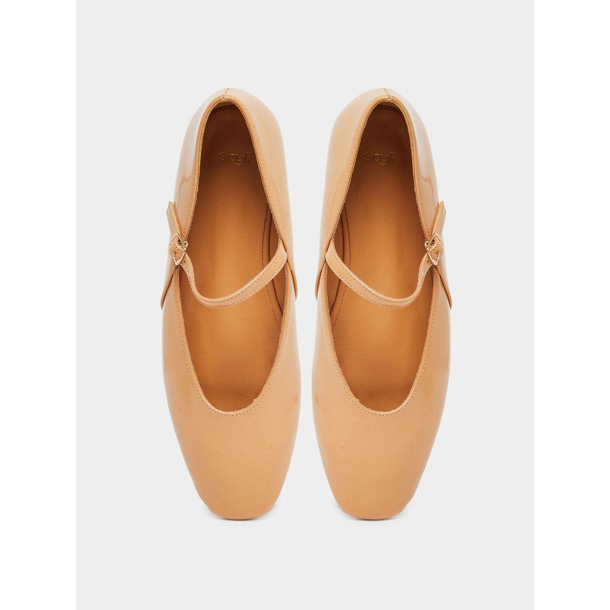 Styli Women Tan Patent Leather Look Mary Jane Shoes-women-shoes-ballerinas-image-5