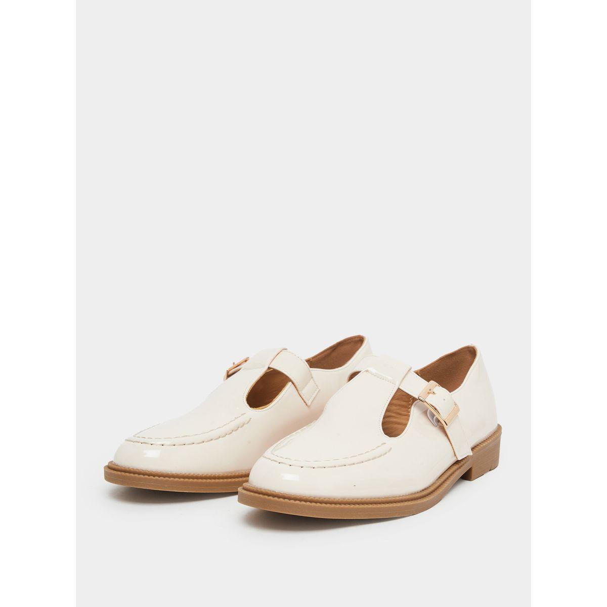 Styli Women Beige Patent Leather Look Mary Jane Loafers-women-shoes-ballerinas-image-2