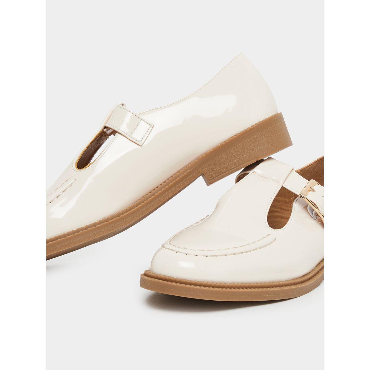 Styli Women Beige Patent Leather Look Mary Jane Loafers-women-shoes-ballerinas-image-3