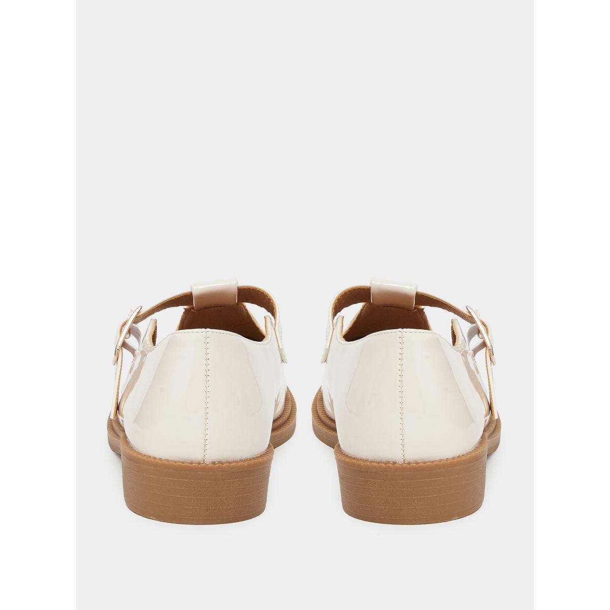 Styli Women Beige Patent Leather Look Mary Jane Loafers-women-shoes-ballerinas-image-4