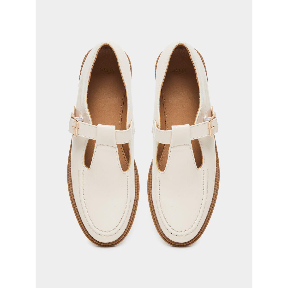 Styli Women Beige Patent Leather Look Mary Jane Loafers-women-shoes-ballerinas-image-5