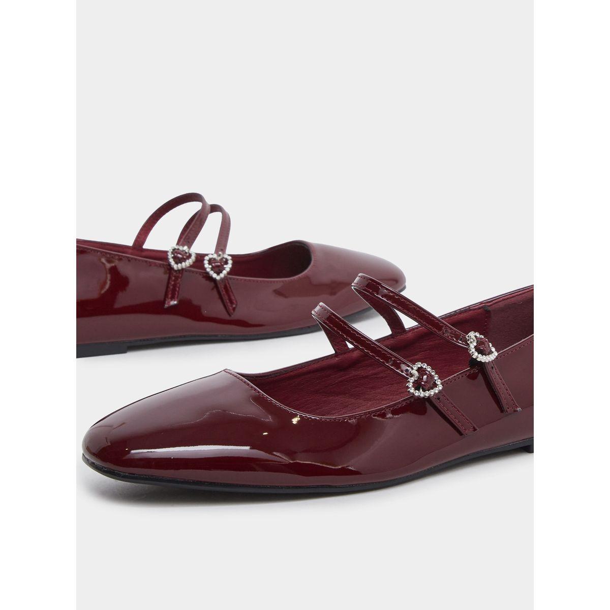 Styli Burgundy Patent Heart Strap Ballerina Shoes-women-shoes-loafersandmoccasins-image-3