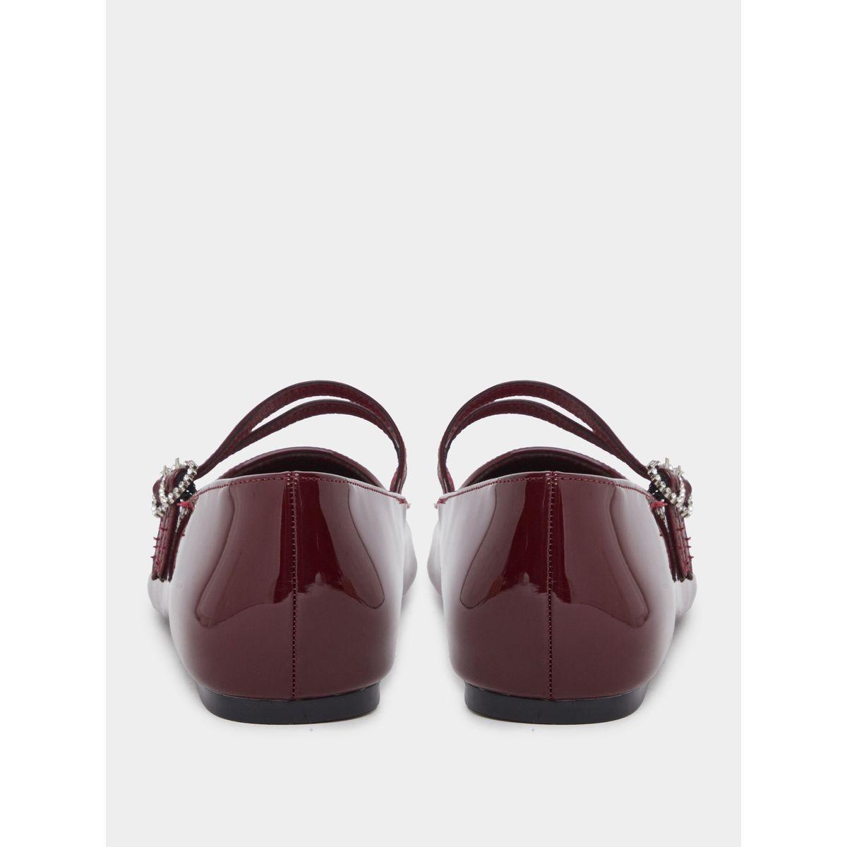 Styli Burgundy Patent Heart Strap Ballerina Shoes-women-shoes-loafersandmoccasins-image-4