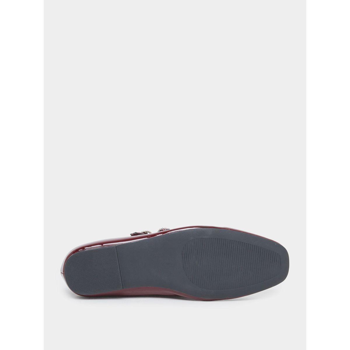 Styli Burgundy Patent Heart Strap Ballerina Shoes-women-shoes-loafersandmoccasins-image-6