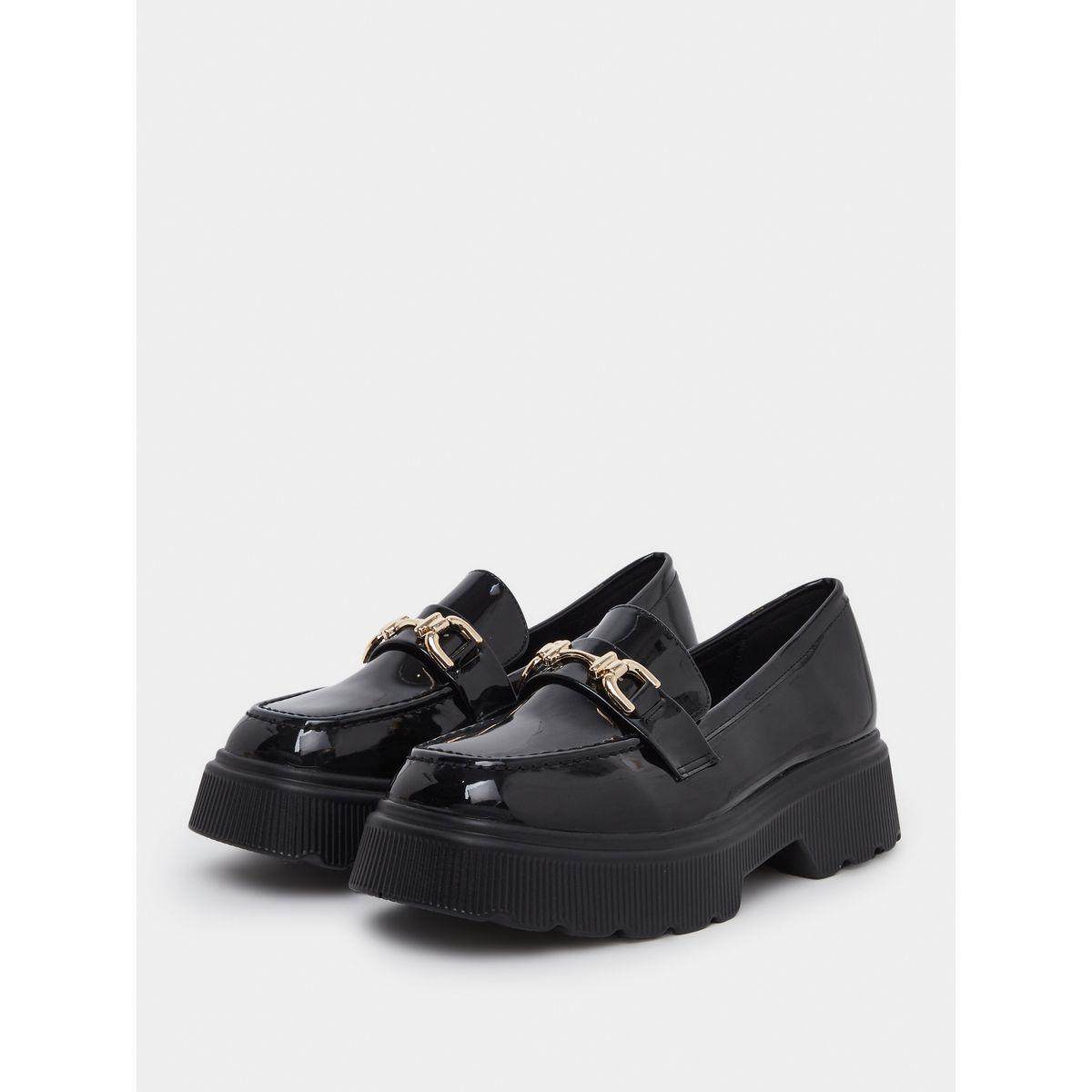 Styli Women Black Patent Leather Look Loafers-women-shoes-flats-loafers-image-2