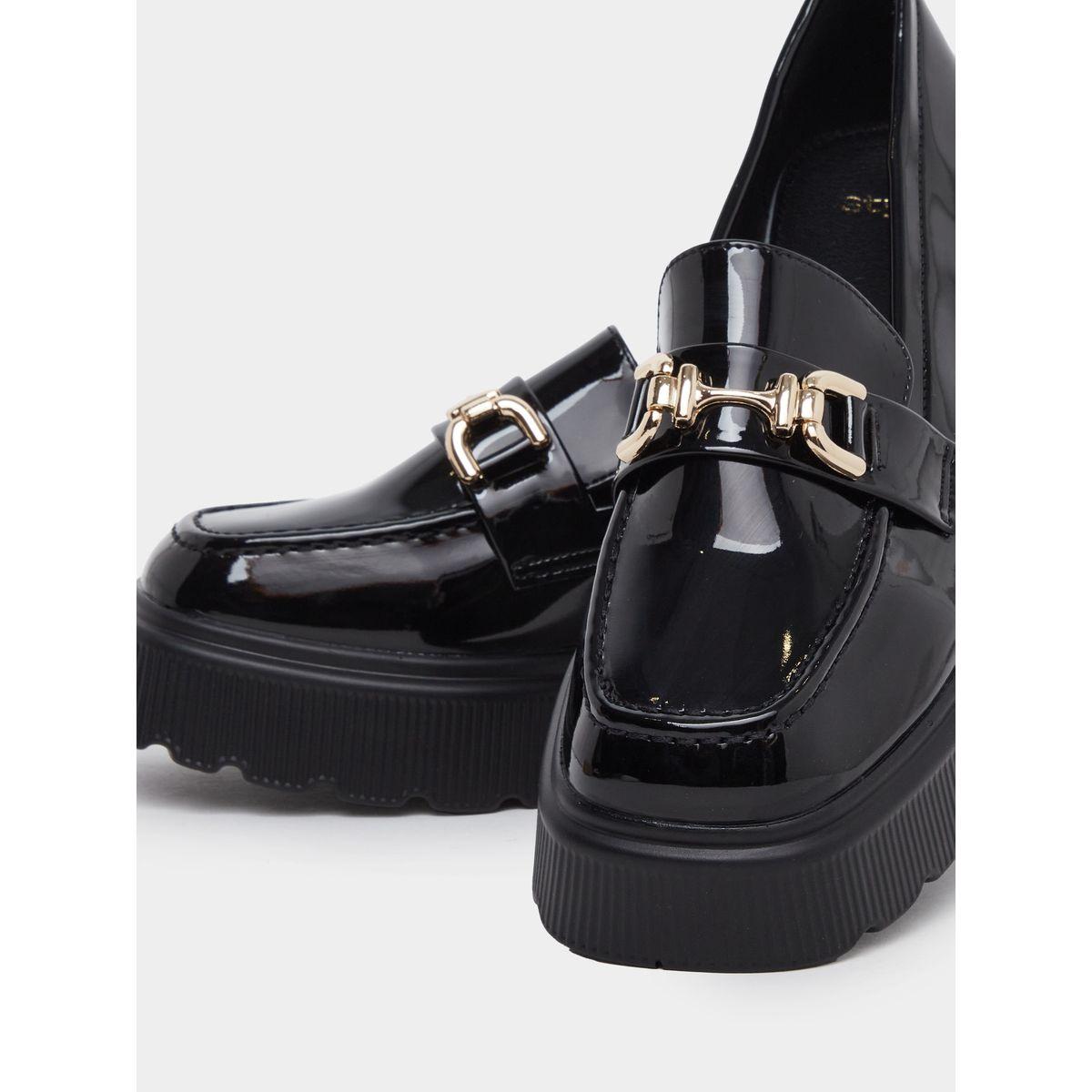 Styli Women Black Patent Leather Look Loafers-women-shoes-flats-loafers-image-3