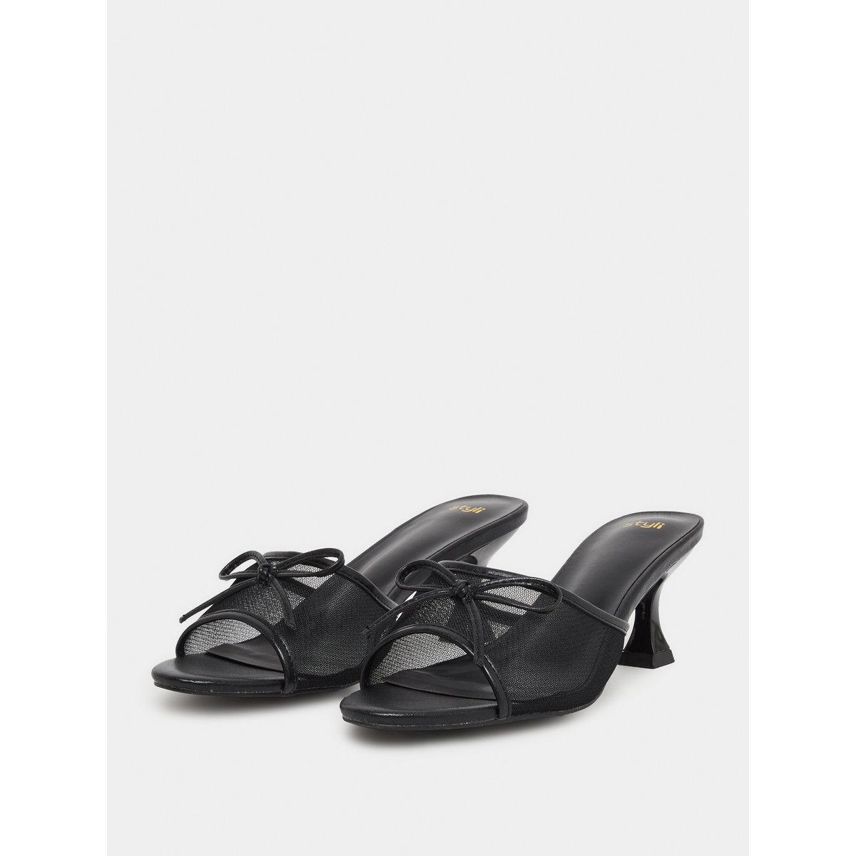 Styli Bow Detail Kitten Heel Sandals-women-shoes-sandals-heeled-image-3