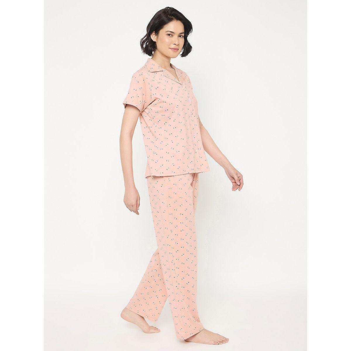 Clovia Floral Print Short Sleeve Shirt and Pyjama Set-women-clothing-nightwear-pyjamas-longsets-image-3