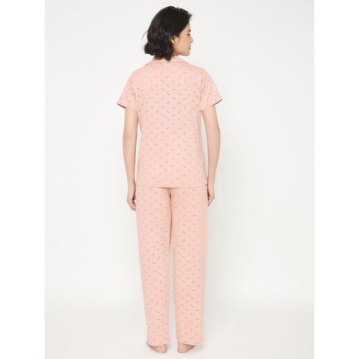 Clovia Floral Print Short Sleeve Shirt and Pyjama Set-women-clothing-nightwear-pyjamas-longsets-image-6