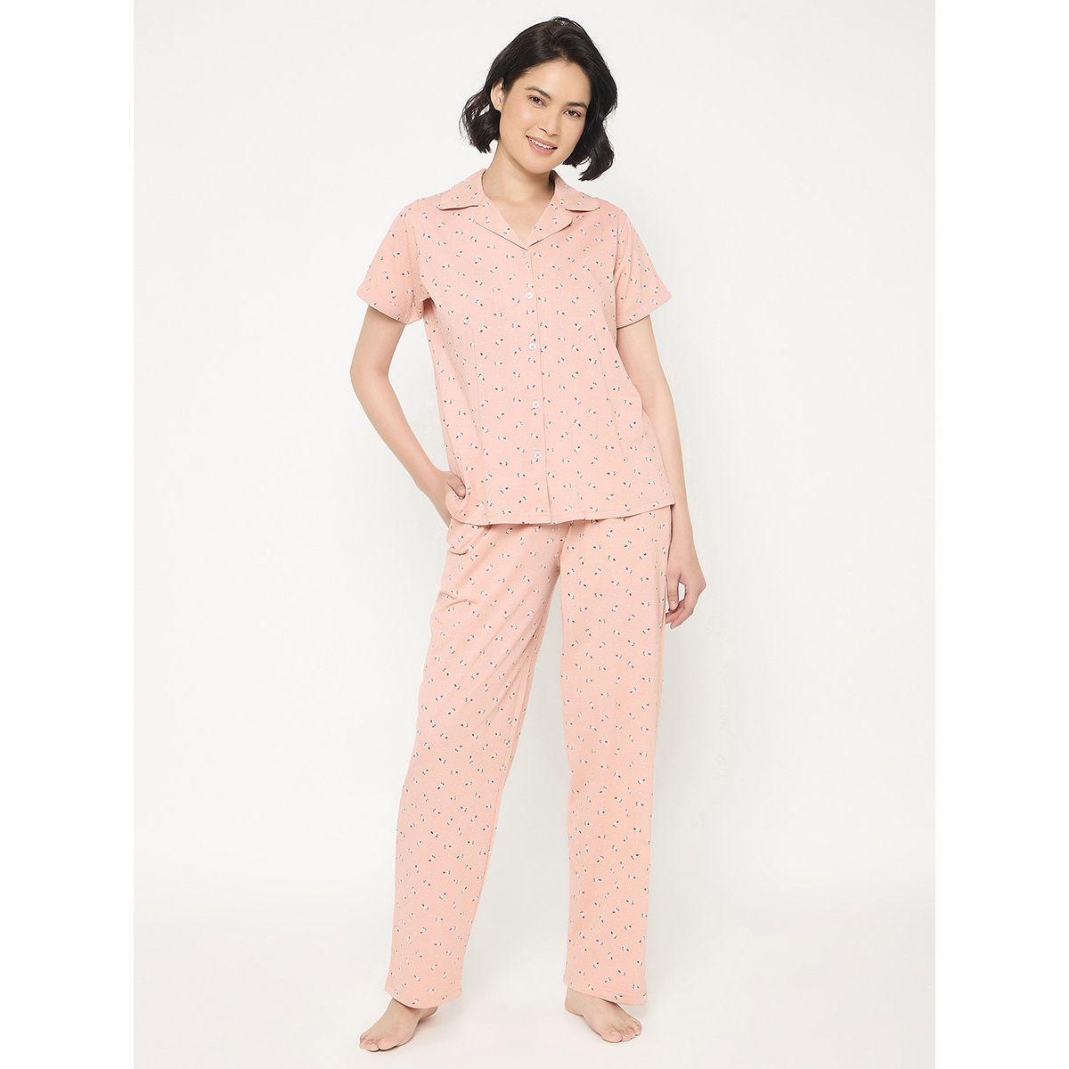 Clovia Floral Print Short Sleeve Shirt and Pyjama Set-women-clothing-nightwear-pyjamas-longsets-image-7