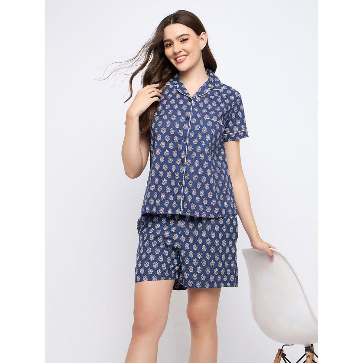 Clovia Floral Print Notch Lapel Shirt and Shorts Set-women-clothing-nightwear-pyjamas-shortsets-image-2