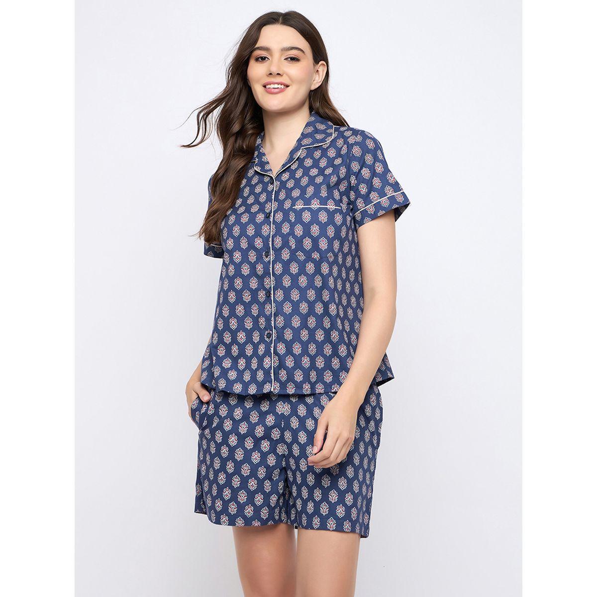 Clovia Floral Print Notch Lapel Shirt and Shorts Set-women-clothing-nightwear-pyjamas-shortsets-image-3