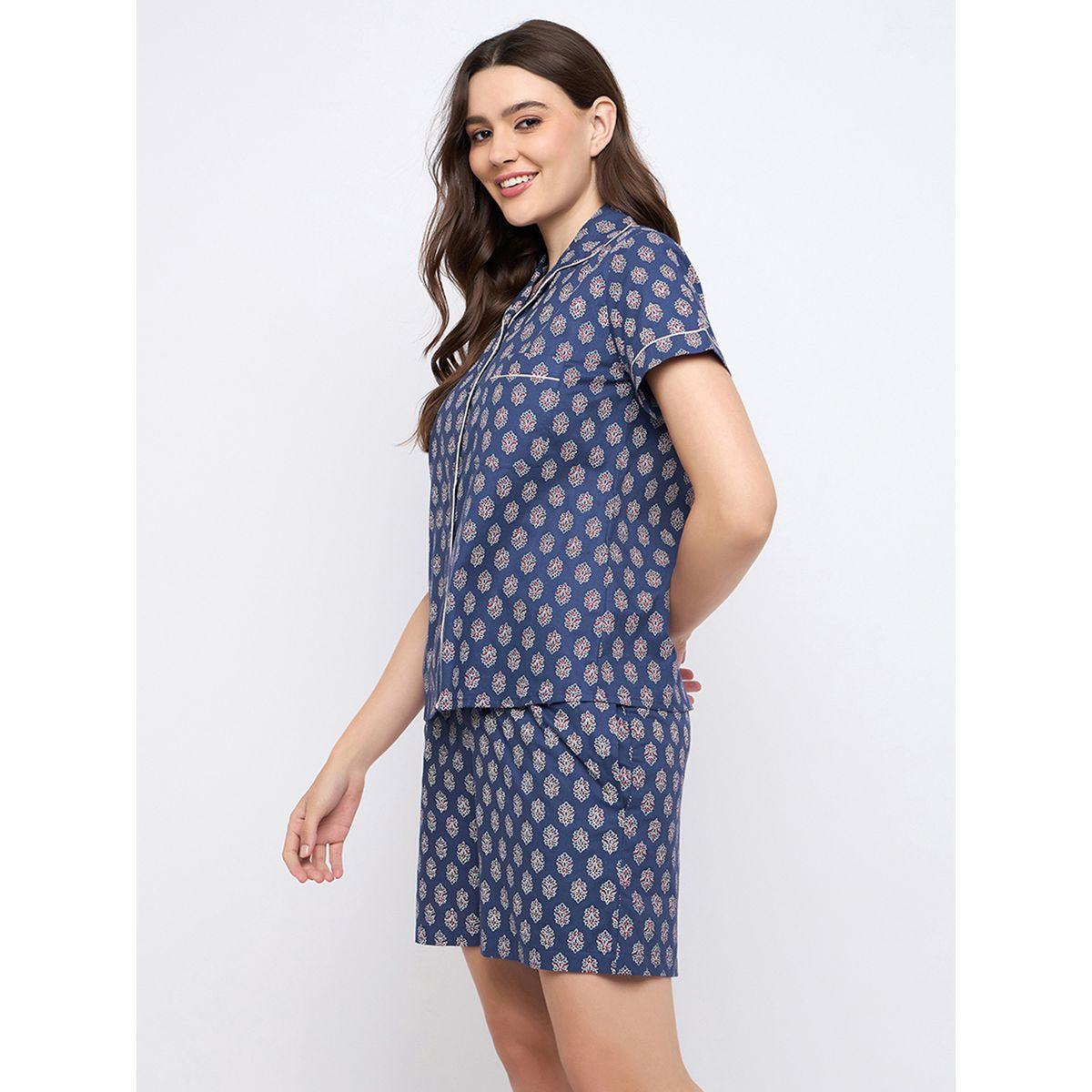 Clovia Floral Print Notch Lapel Shirt and Shorts Set-women-clothing-nightwear-pyjamas-shortsets-image-4