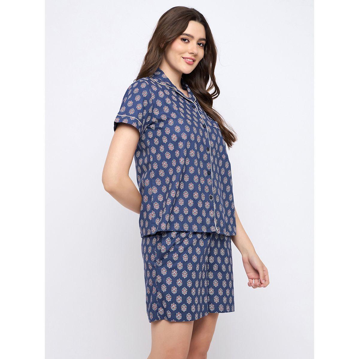 Clovia Floral Print Notch Lapel Shirt and Shorts Set-women-clothing-nightwear-pyjamas-shortsets-image-5