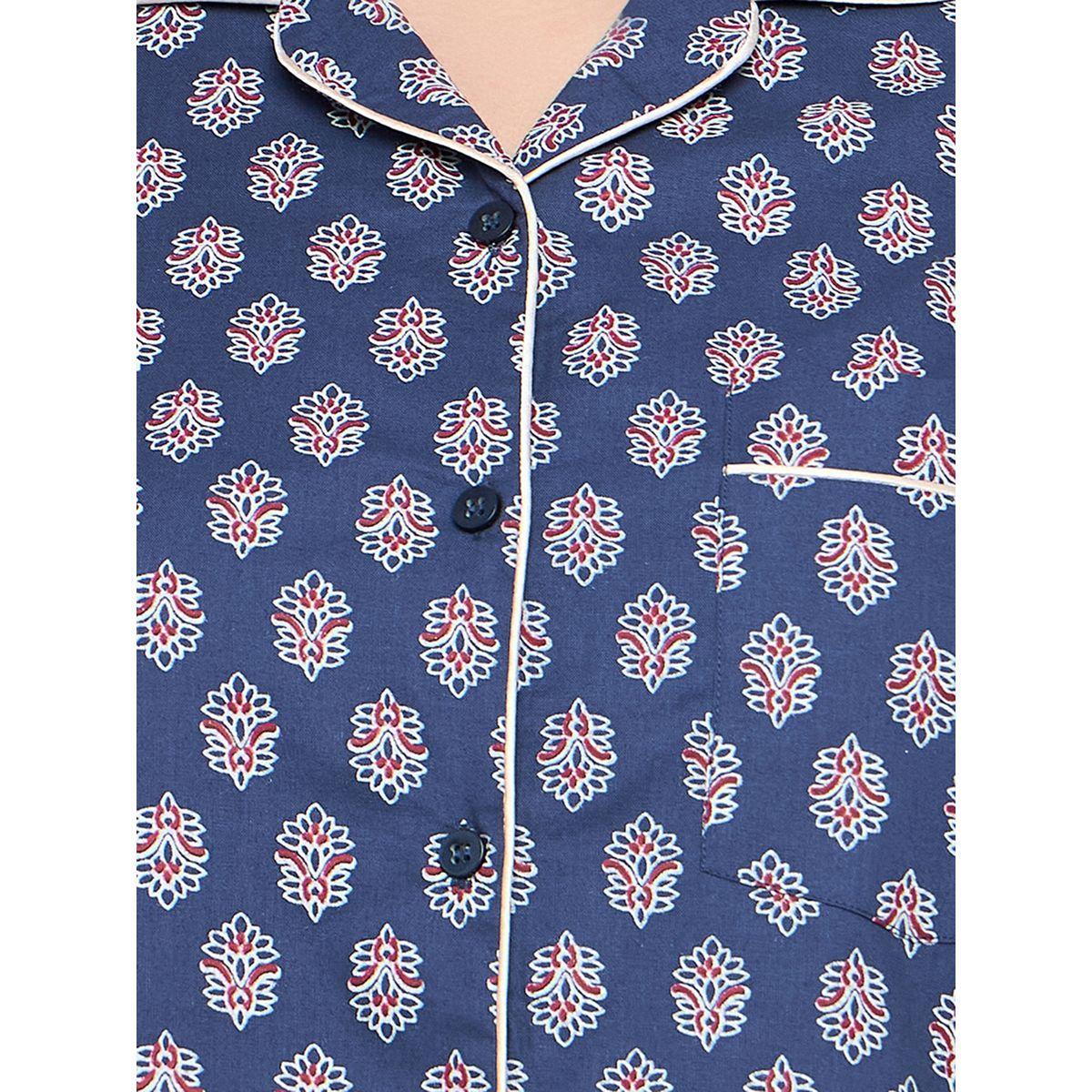 طقم بيجاما من بنطال وبلوزة بطبعة زهور وياقة نوتش ليبل-women-clothing-nightwear-pyjamas-shortsets-image-7