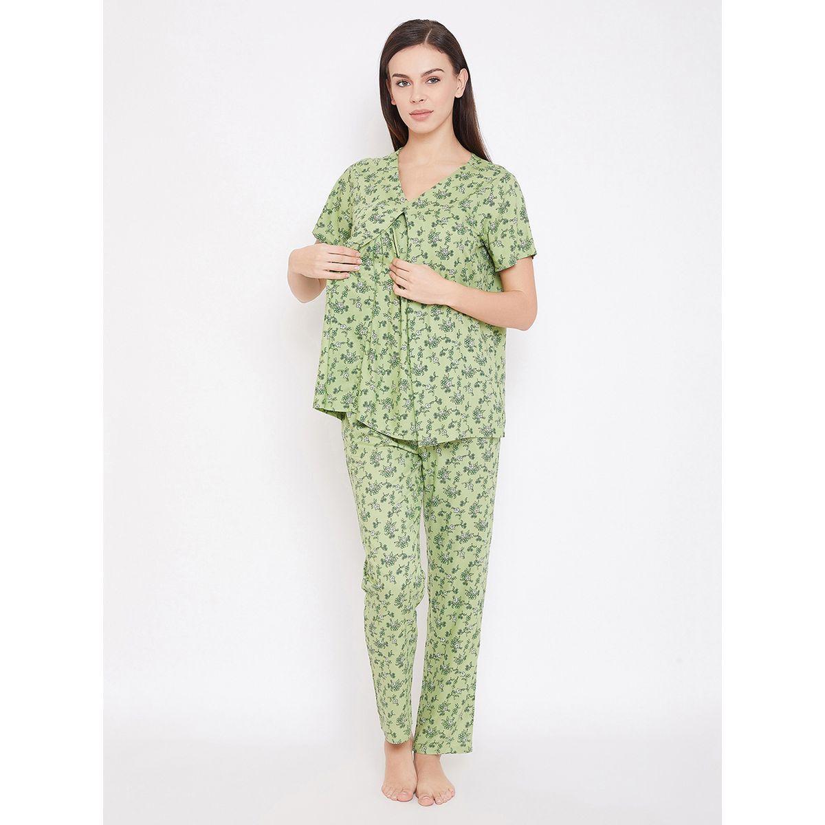 Clovia Floral Print V Neck Top and Pyjama Set-women-clothing-nightwear-pyjamas-longsets-image-1