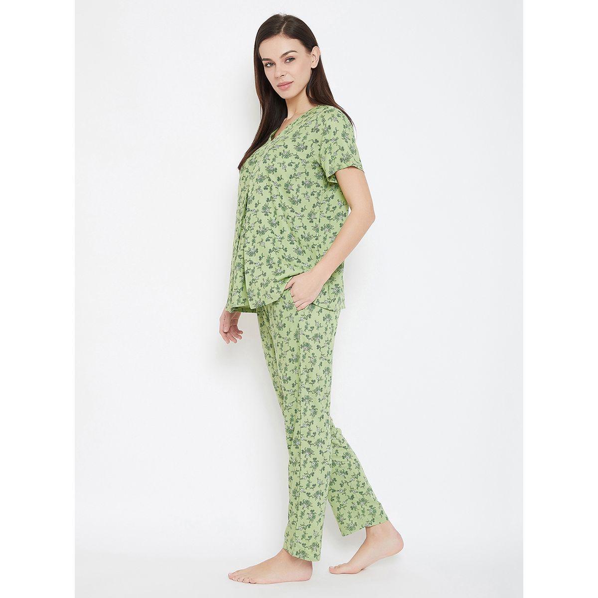 Clovia Floral Print V Neck Top and Pyjama Set-women-clothing-nightwear-pyjamas-longsets-image-2