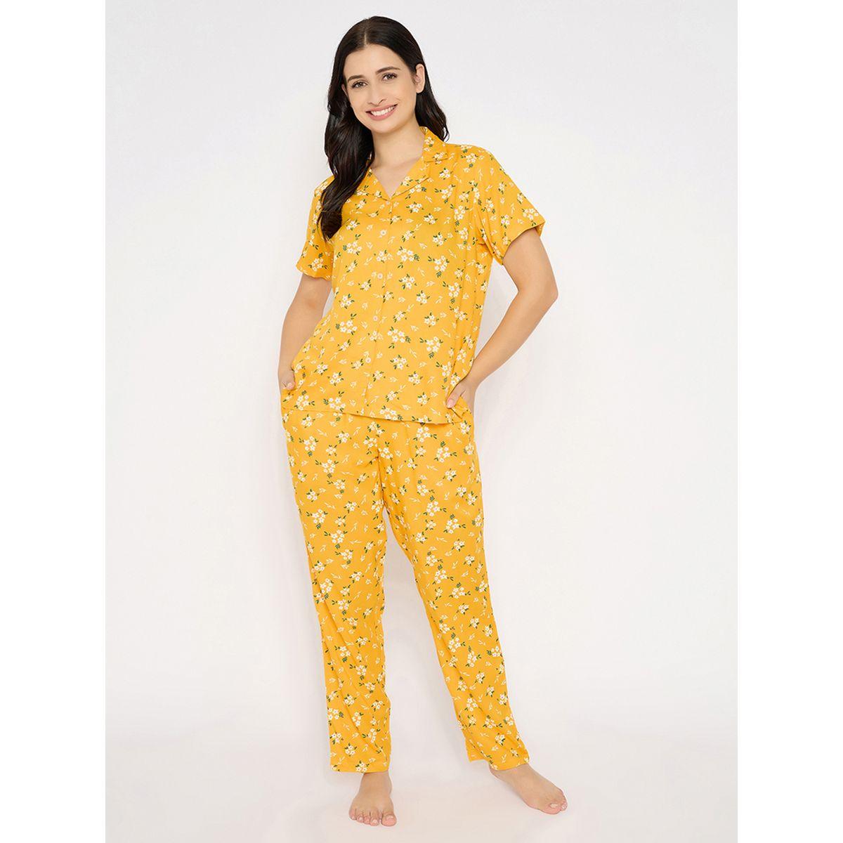 Clovia Floral Print Short Sleeve Shirt and Pyjama Set-women-clothing-nightwear-pyjamas-longsets-image-2
