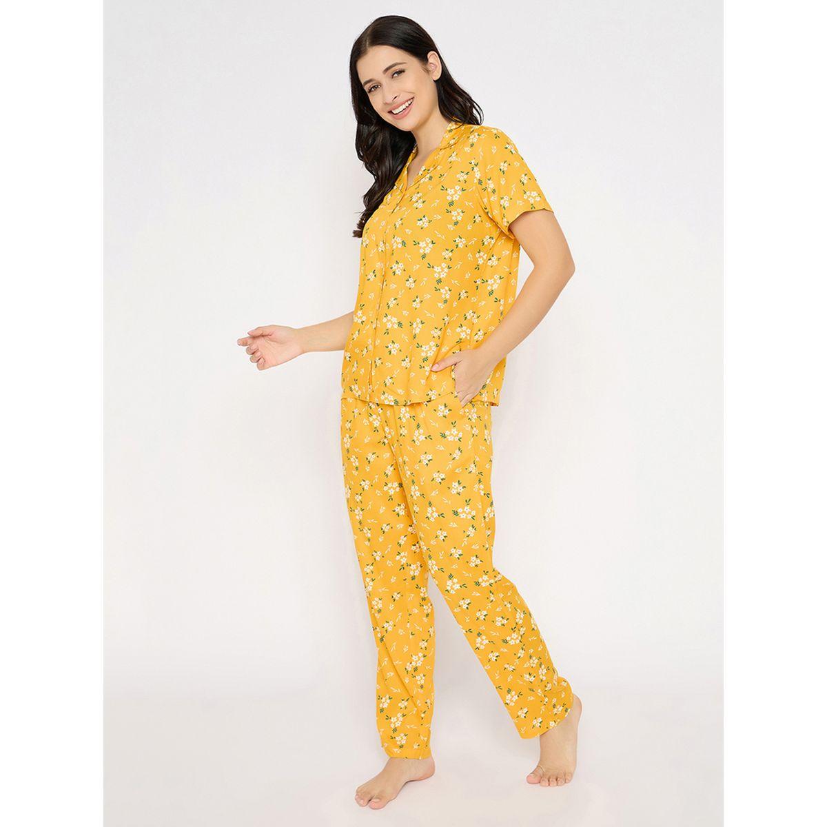 Clovia Floral Print Short Sleeve Shirt and Pyjama Set-women-clothing-nightwear-pyjamas-longsets-image-3