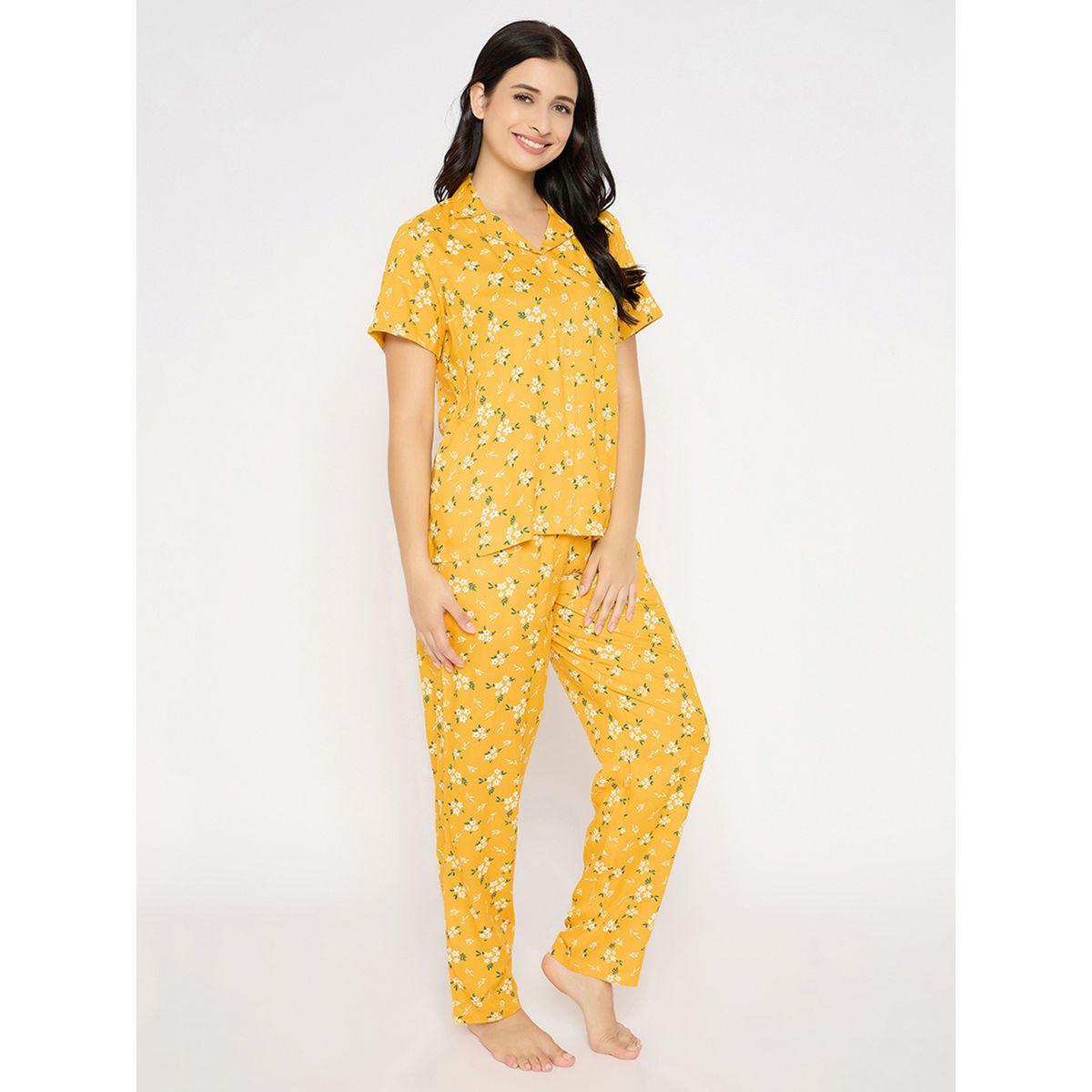 Clovia Floral Print Short Sleeve Shirt and Pyjama Set-women-clothing-nightwear-pyjamas-longsets-image-4
