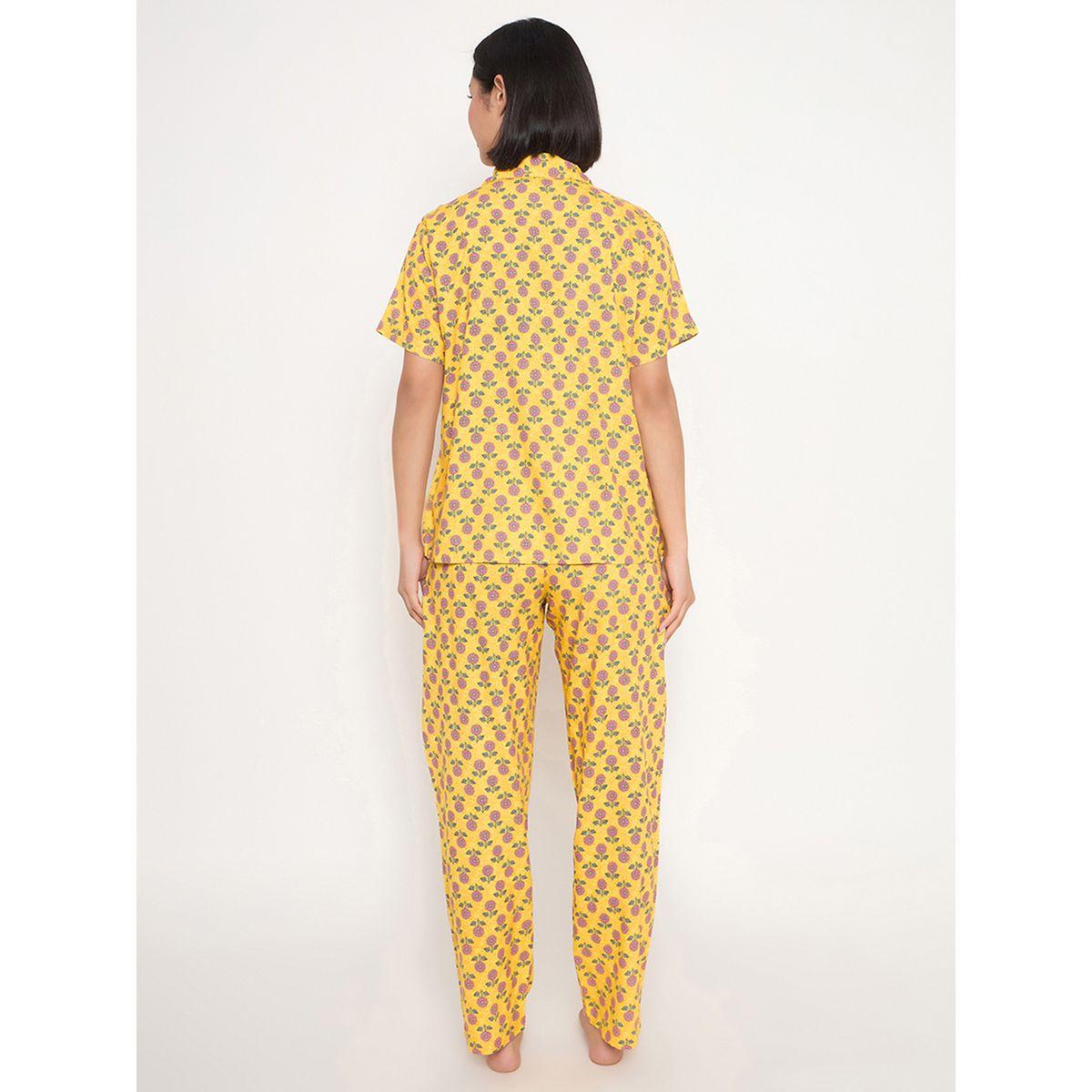 Clovia Sunflower Print Short Sleeve Shirt and Pyjama Set-women-clothing-nightwear-pyjamas-longsets-image-6