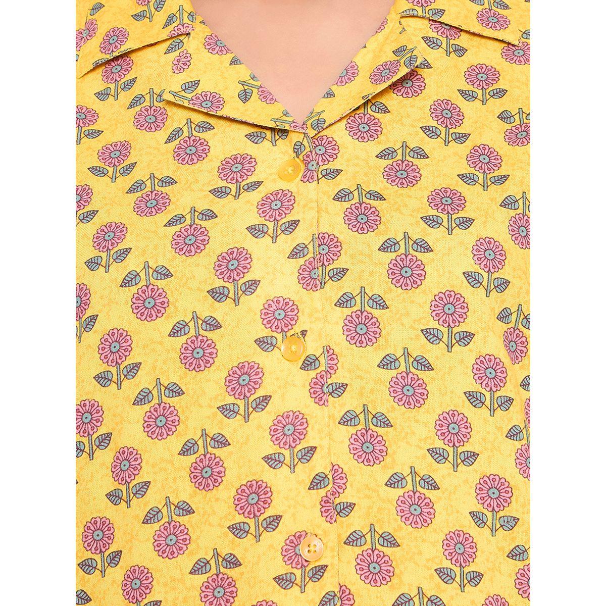 Clovia Sunflower Print Short Sleeve Shirt and Pyjama Set-women-clothing-nightwear-pyjamas-longsets-image-7
