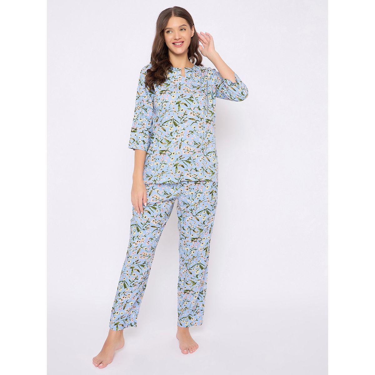Clovia Floral Print Notch Neck Top and Pyjama Set-women-clothing-nightwear-pyjamas-longsets-image-2